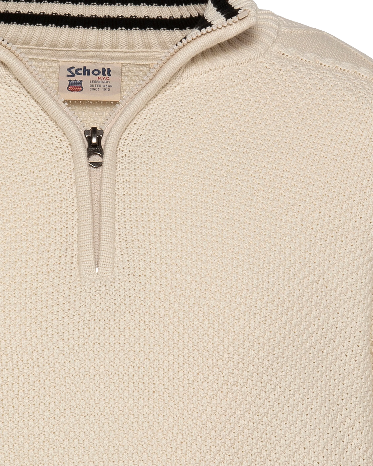 Ecrufarbener, strukturierter Trucker-Strickpullover-4