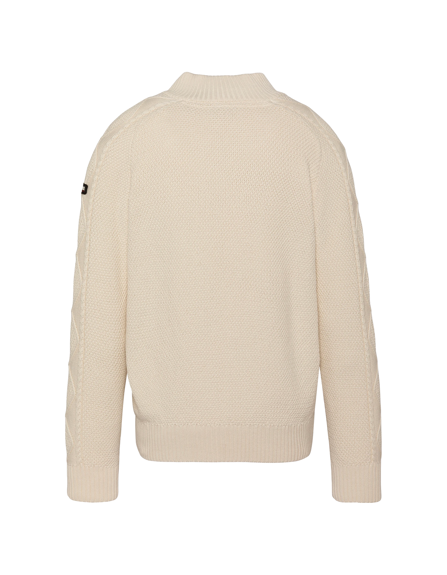 Ecrufarbener, strukturierter Trucker-Strickpullover