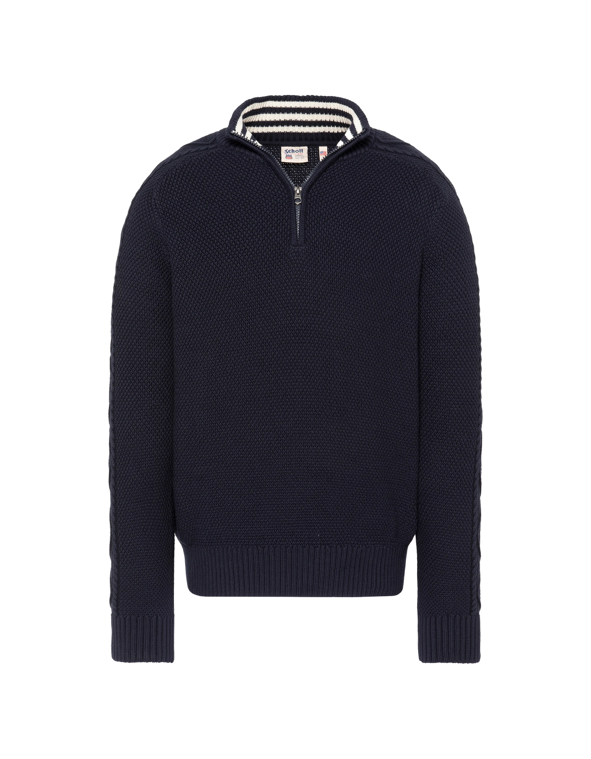Marineblauer strukturierter Trucker-Strickpullover