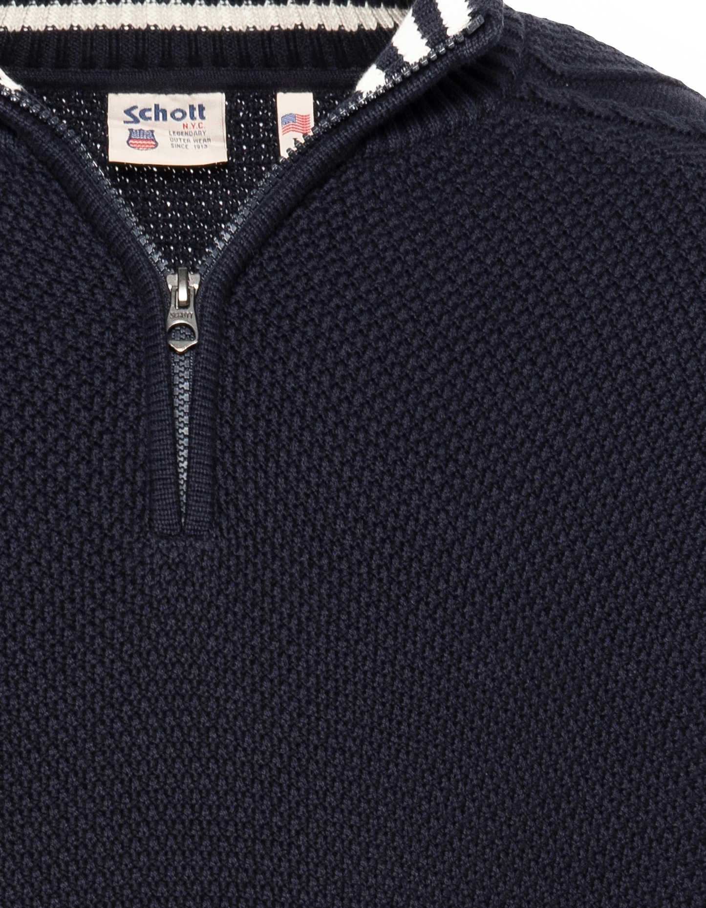 Marineblauer strukturierter Trucker-Strickpullover