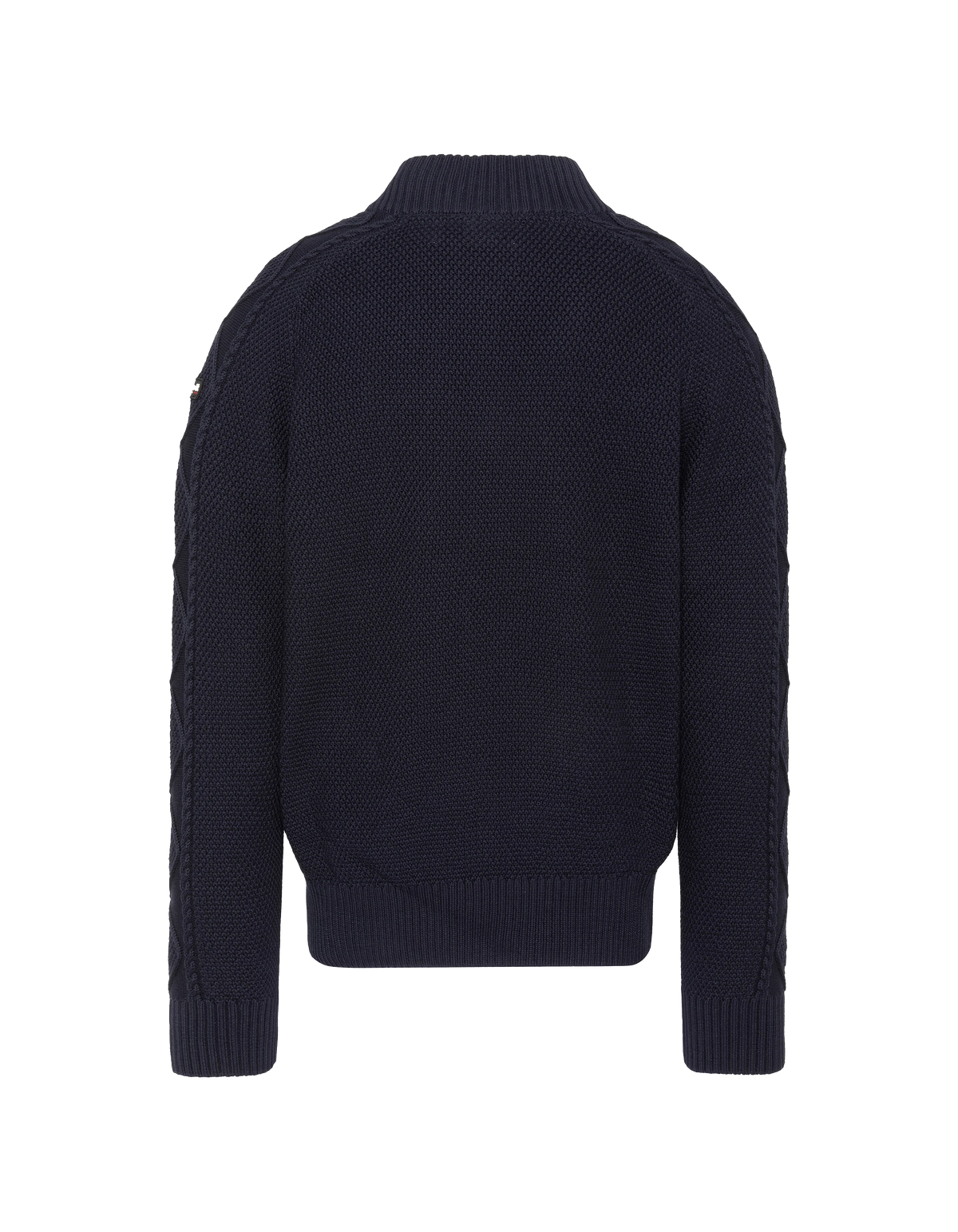 Marineblauer strukturierter Trucker-Strickpullover