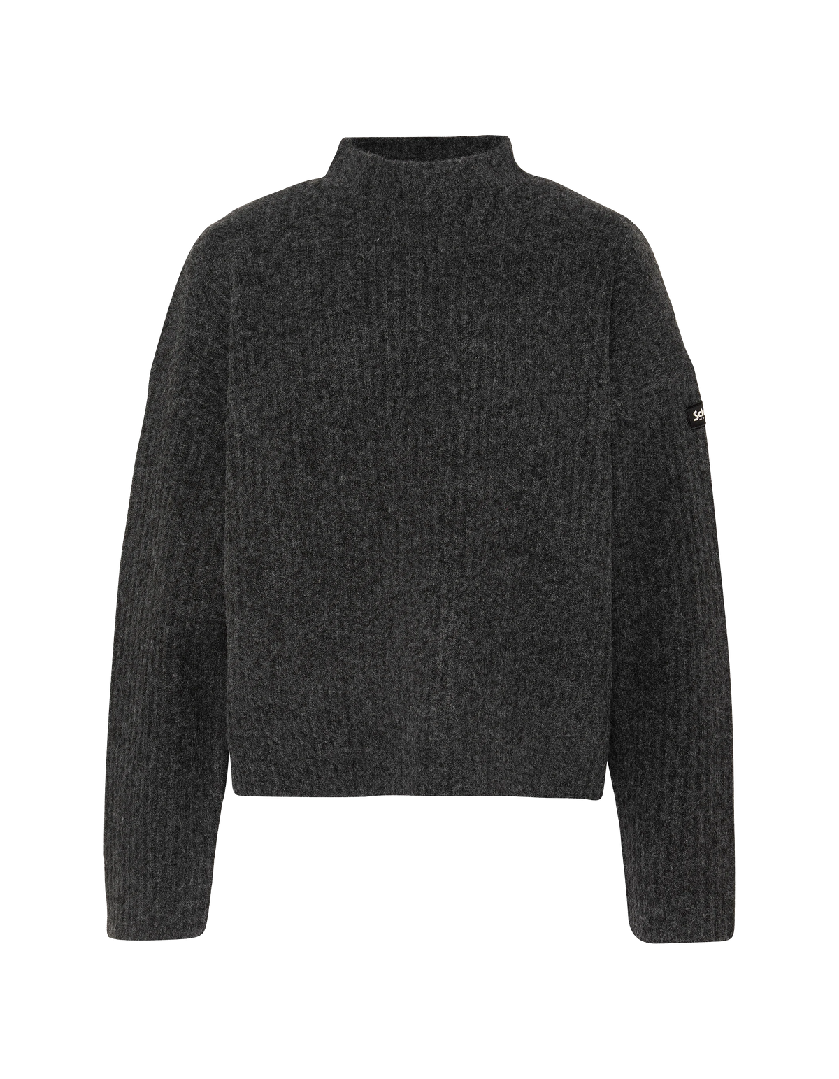 Anthrazitfarbener Rippstrickpullover mit Stehkragen