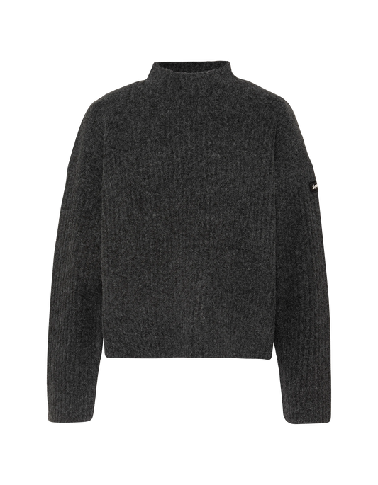 Pull col montant anthracite en maille côtelée