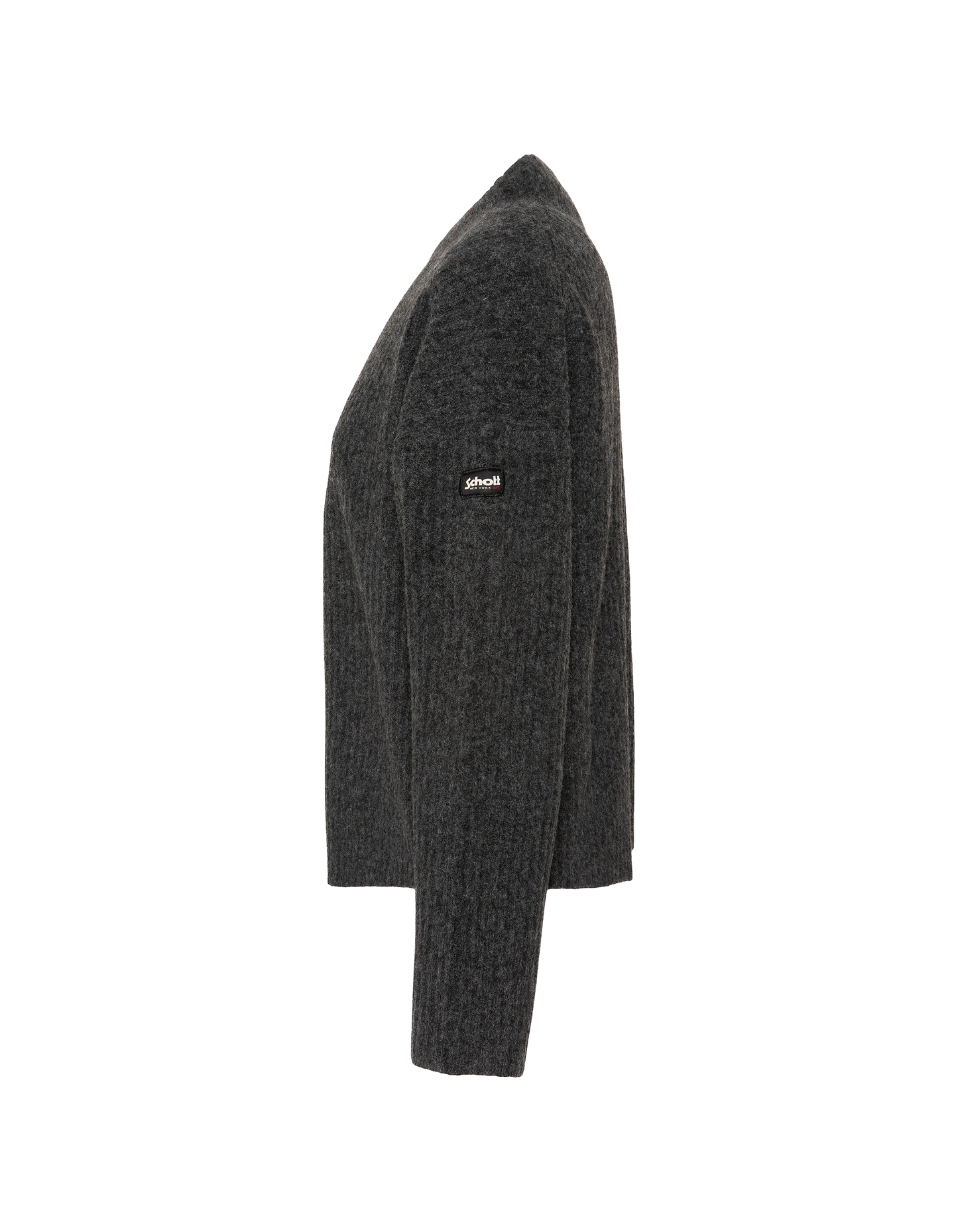 Anthrazitfarbener Rippstrickpullover mit Stehkragen