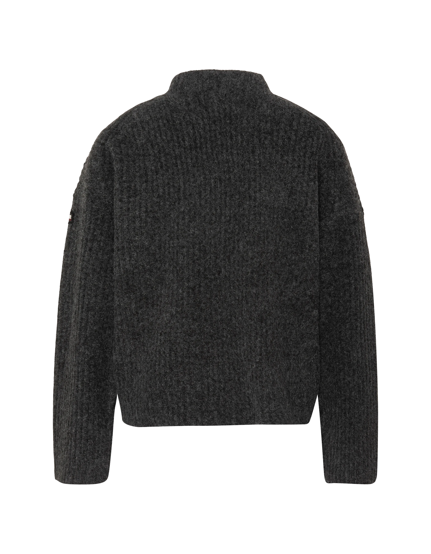 Anthrazitfarbener Rippstrickpullover mit Stehkragen