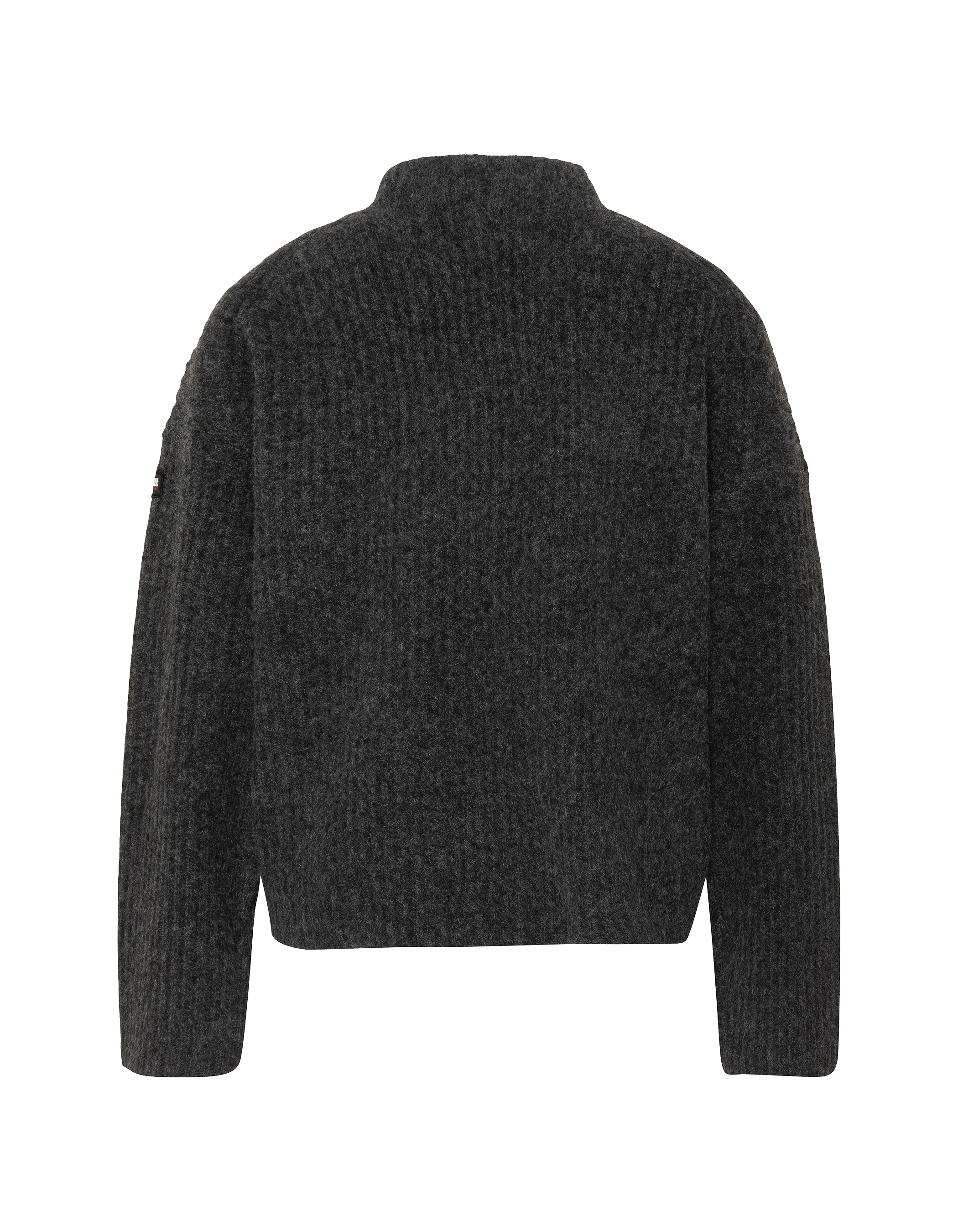 Anthrazitfarbener Rippstrickpullover mit Stehkragen-2