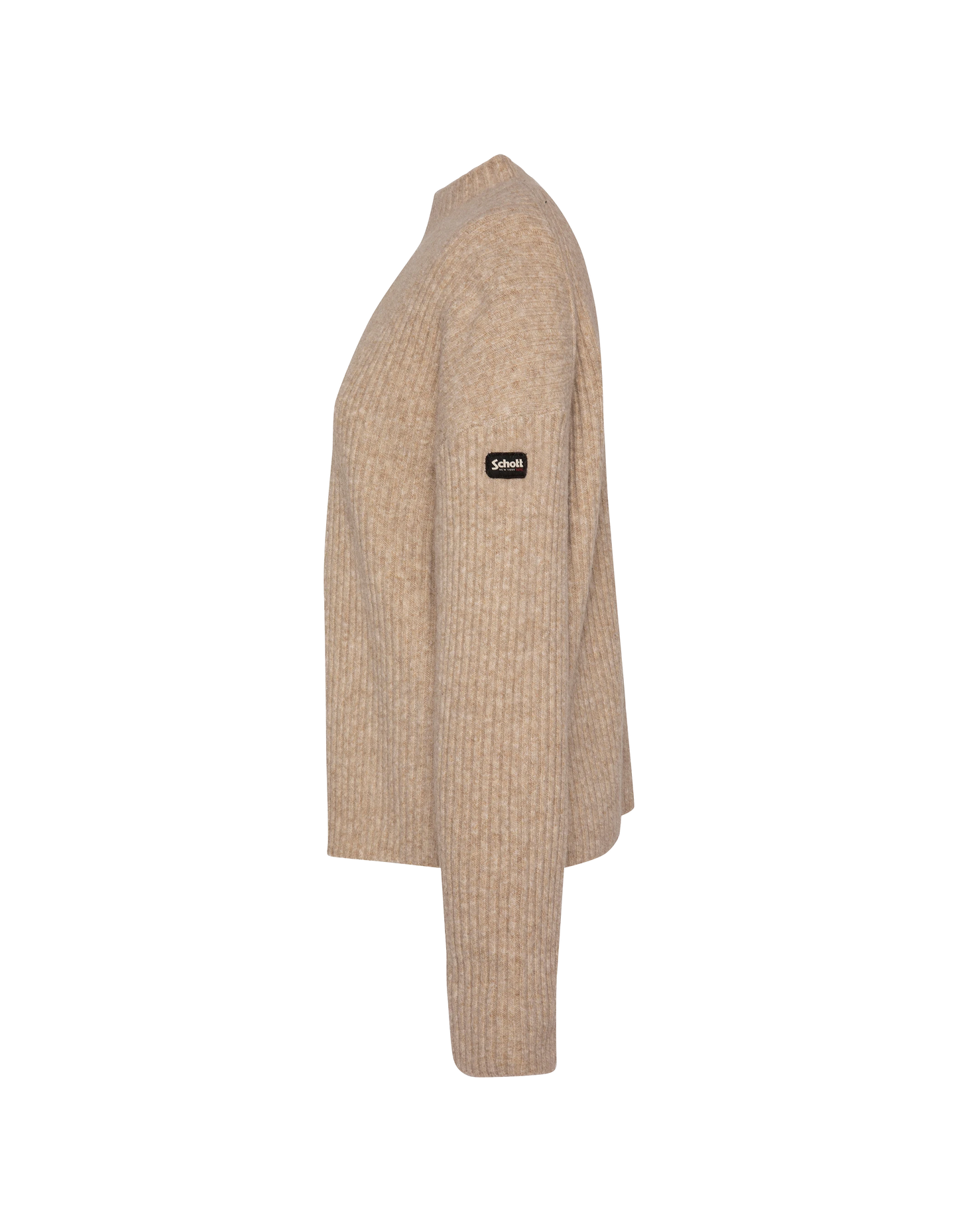 Kamelfarbener Rippstrickpullover mit hohem Kragen