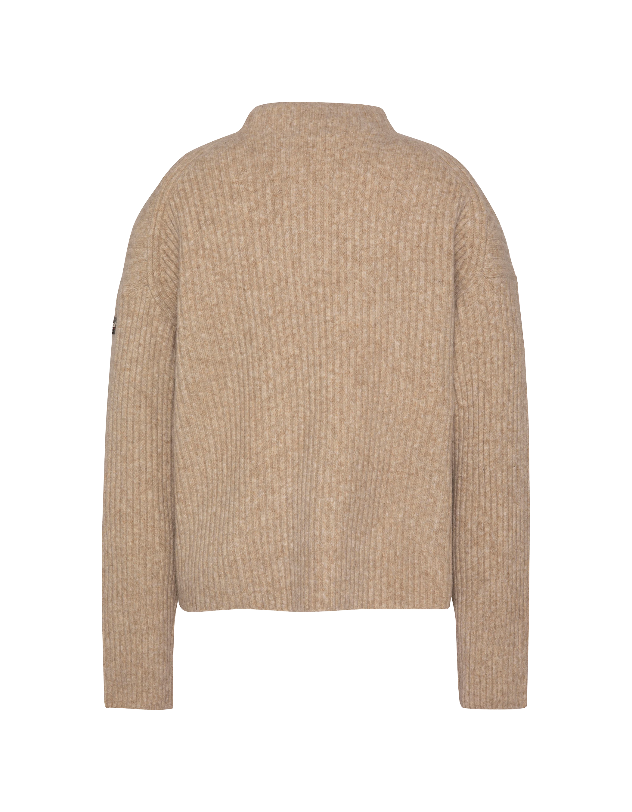 Kamelfarbener Rippstrickpullover mit hohem Kragen-2