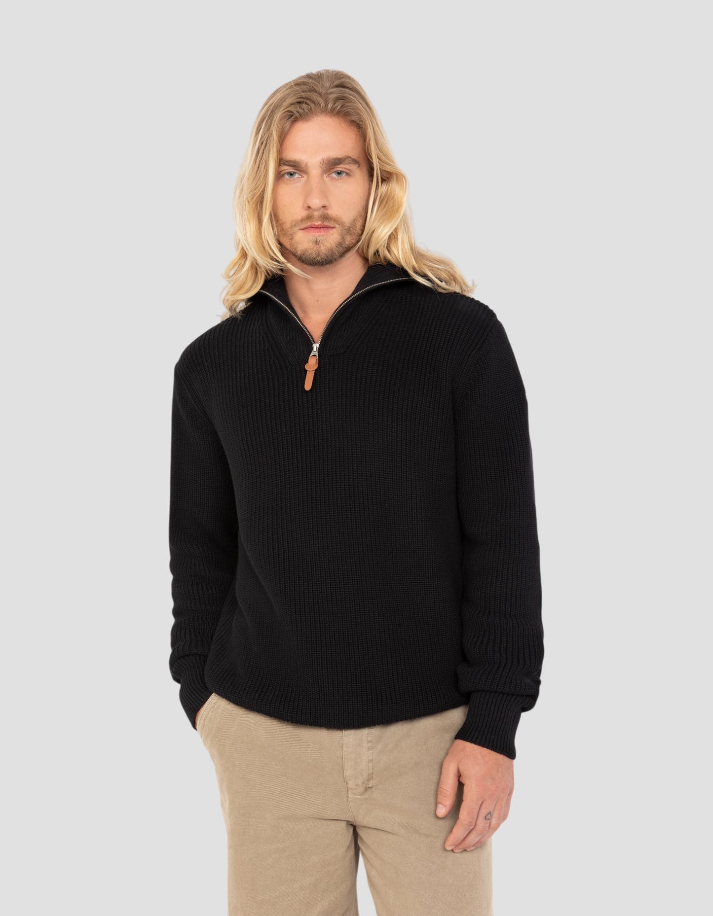 Suéter de camionero negro en malla acanalada