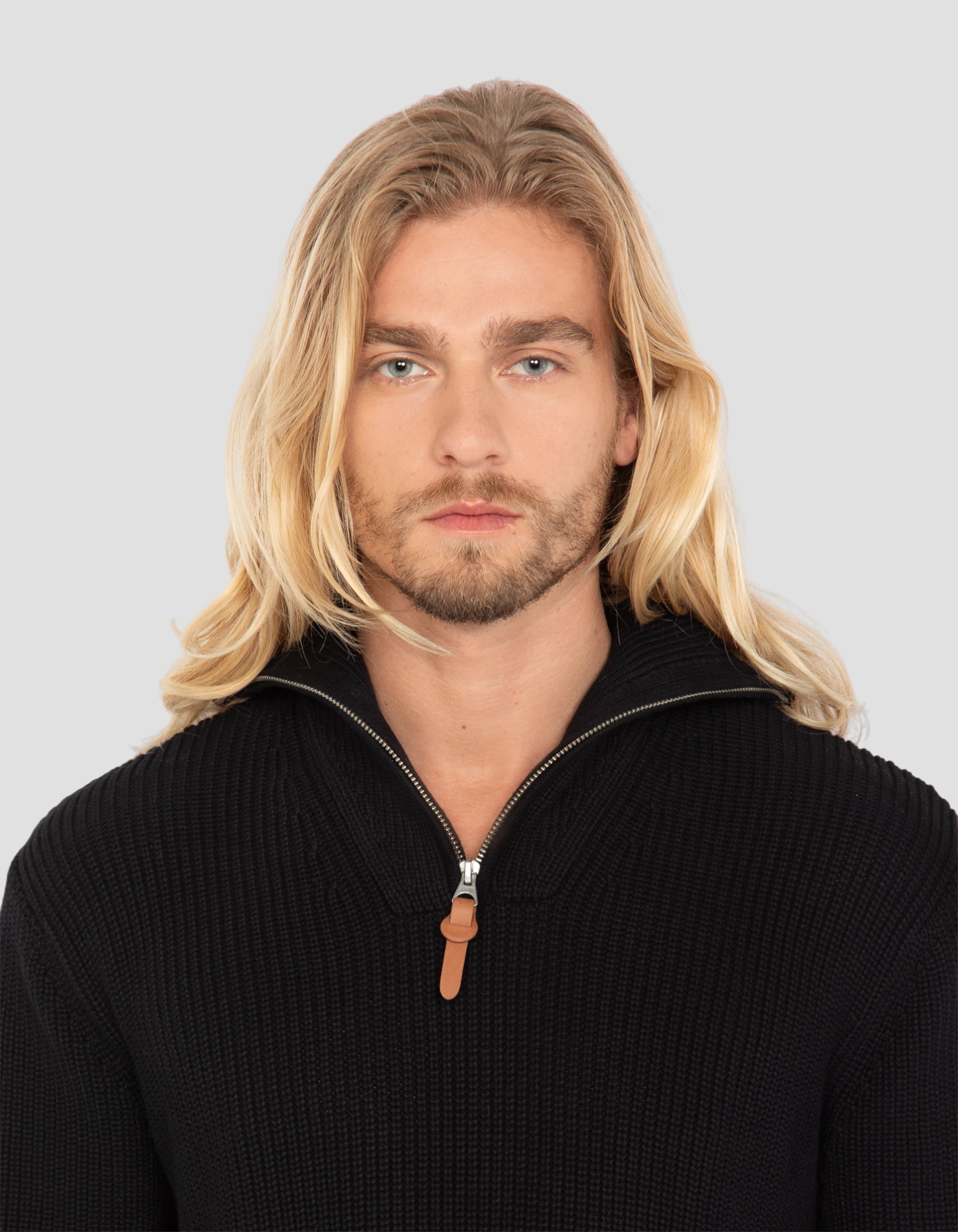 Suéter de camionero negro en malla acanalada-4