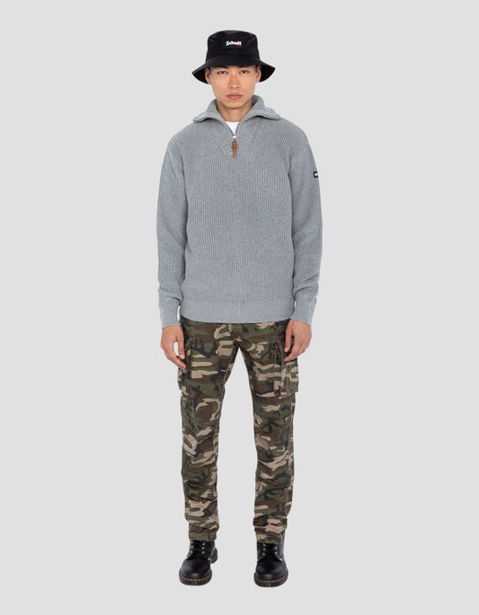 Gray trucker sweater in ribbed mesh