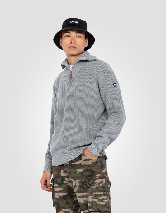 Gray trucker sweater in ribbed mesh