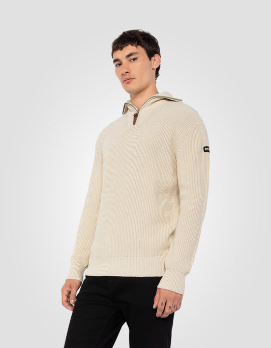 Maglione camionista bianco in mesh a coste