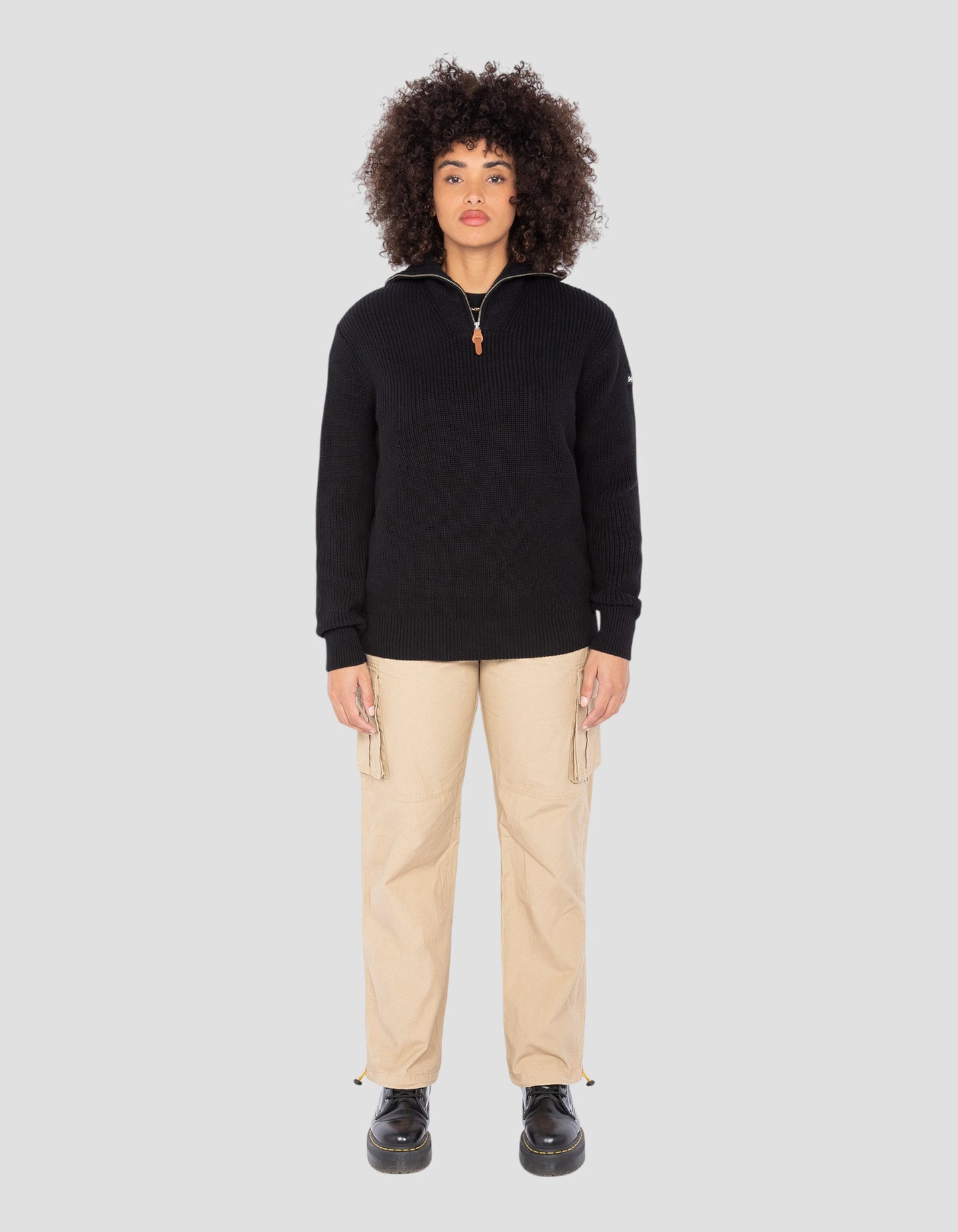 Maglione camionista nero in mesh a coste