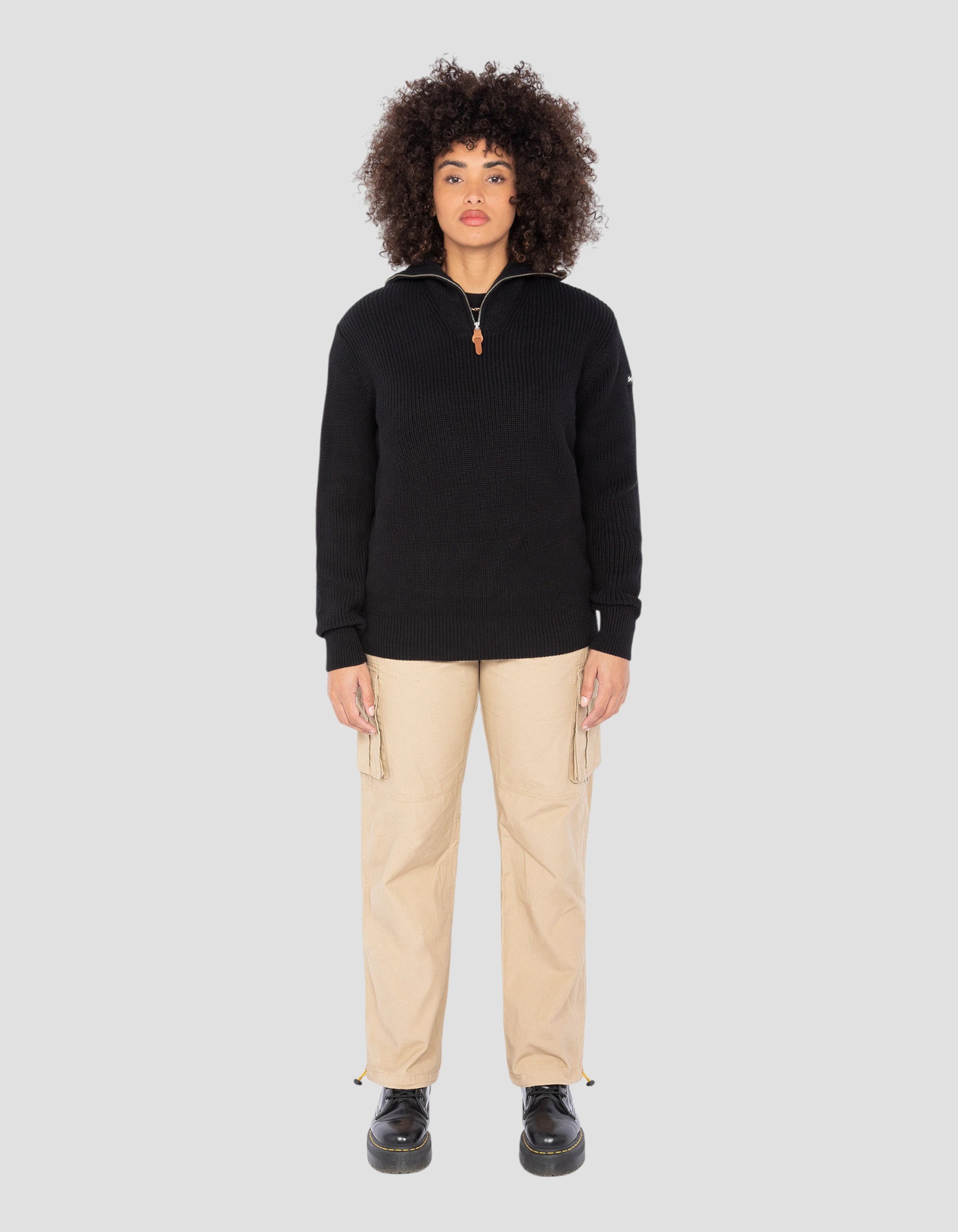 Maglione camionista nero in mesh a coste-1