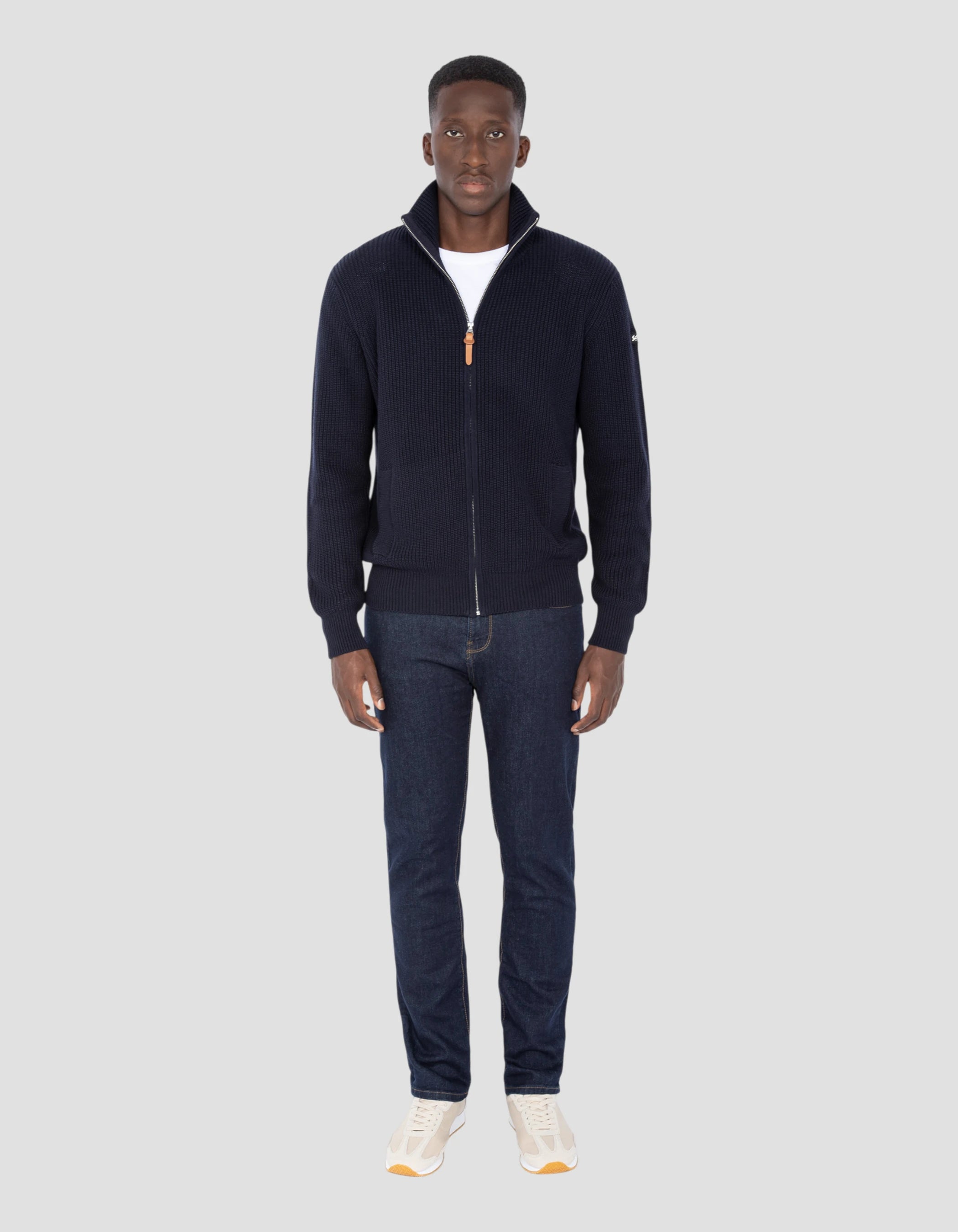 Chaleco azul marino en malla acanalada-1