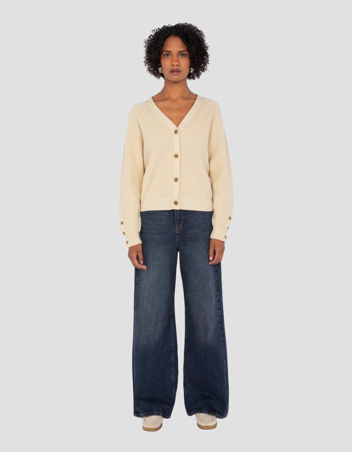 Cardigan bianco corto in mesh a coste