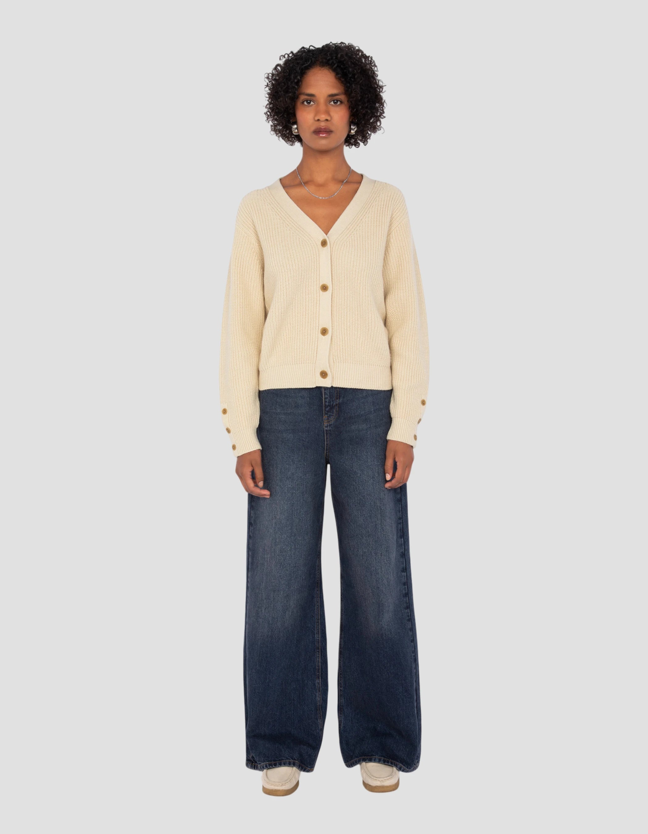 Cardigan bianco corto in mesh a coste-1