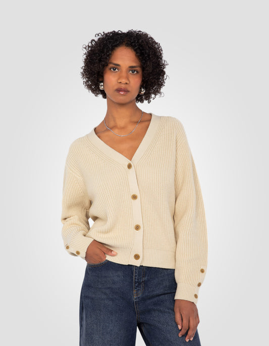 Kurze weiße Strickjacke im gerippten Netz