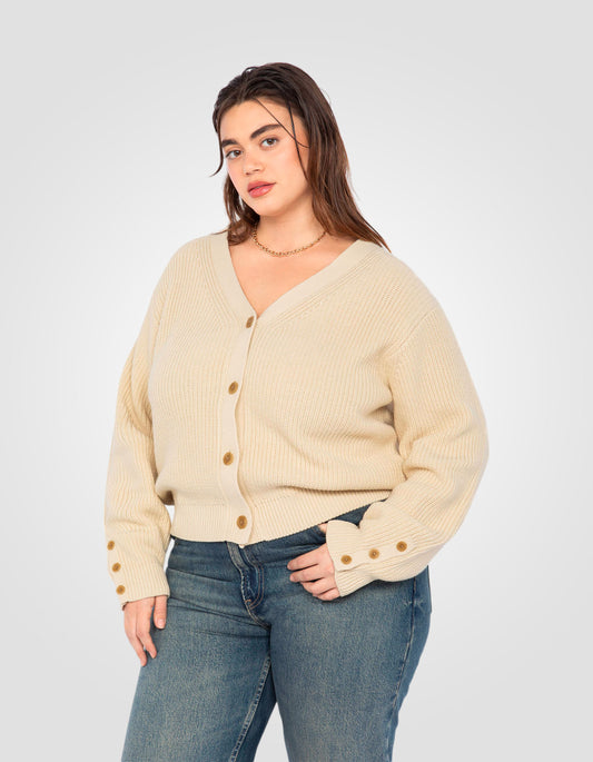 Kurze weiße Strickjacke im gerippten Netz, große Größe