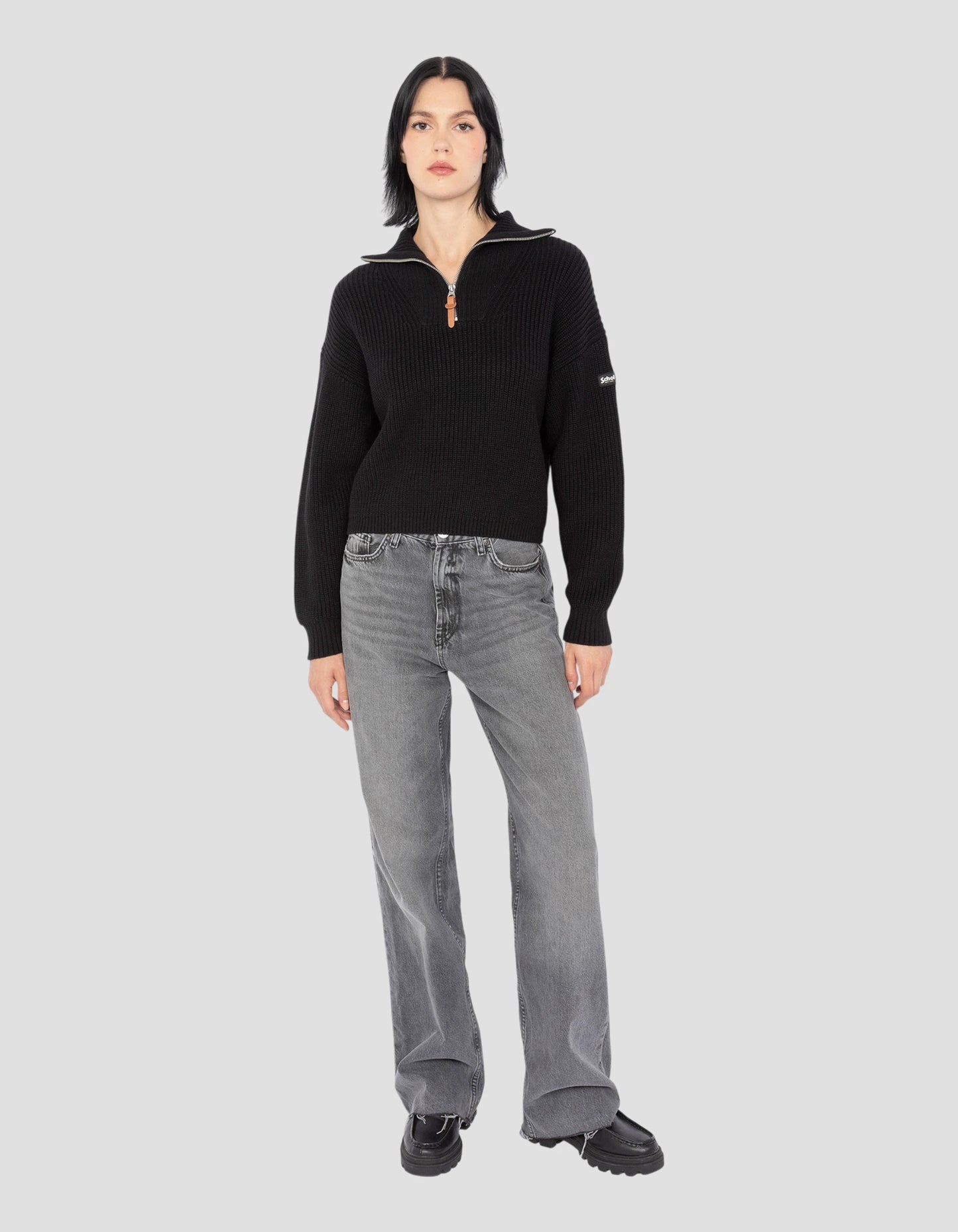 Maglione camionista nero in mesh a coste