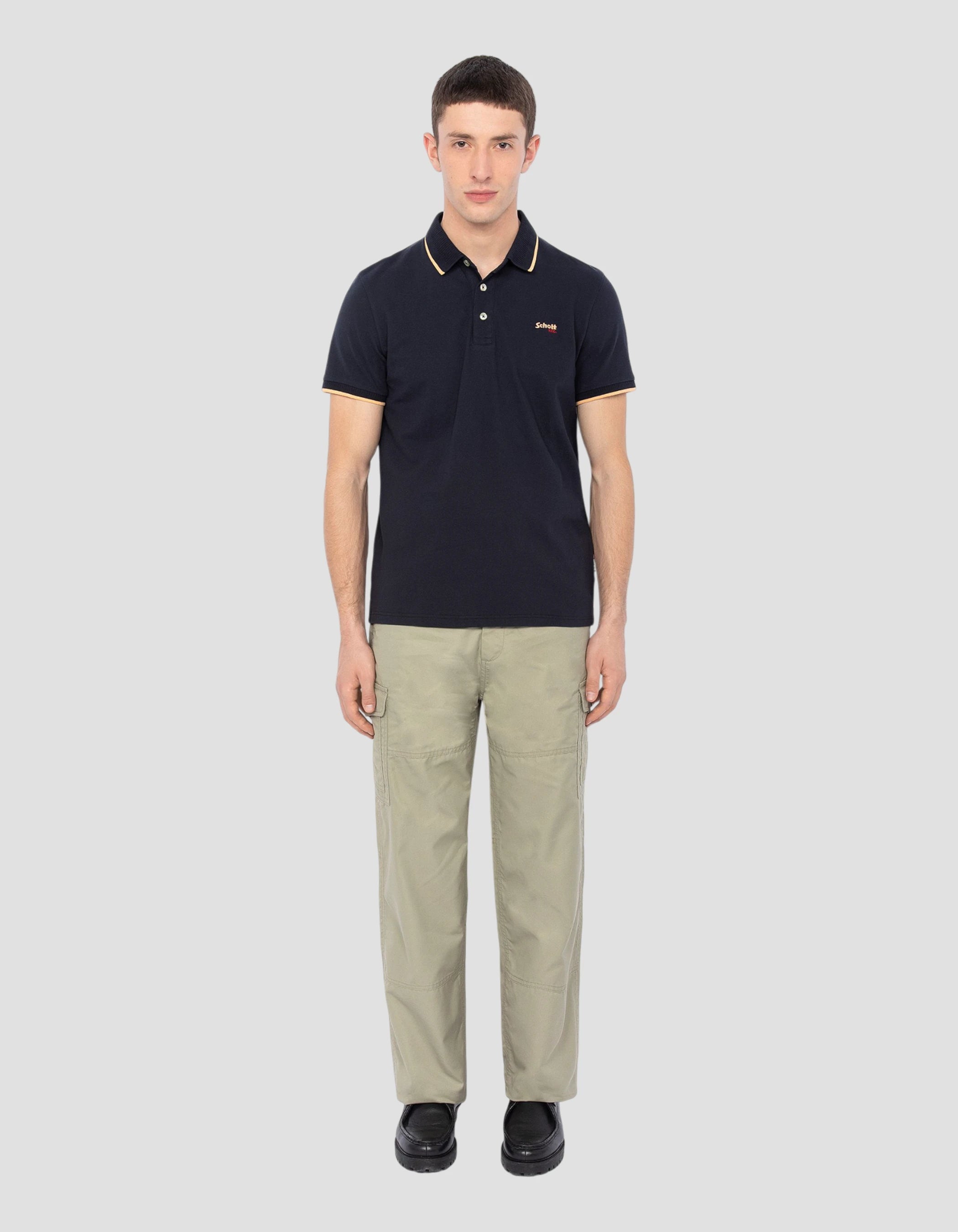 Navy blue retro sports polo shirt-1