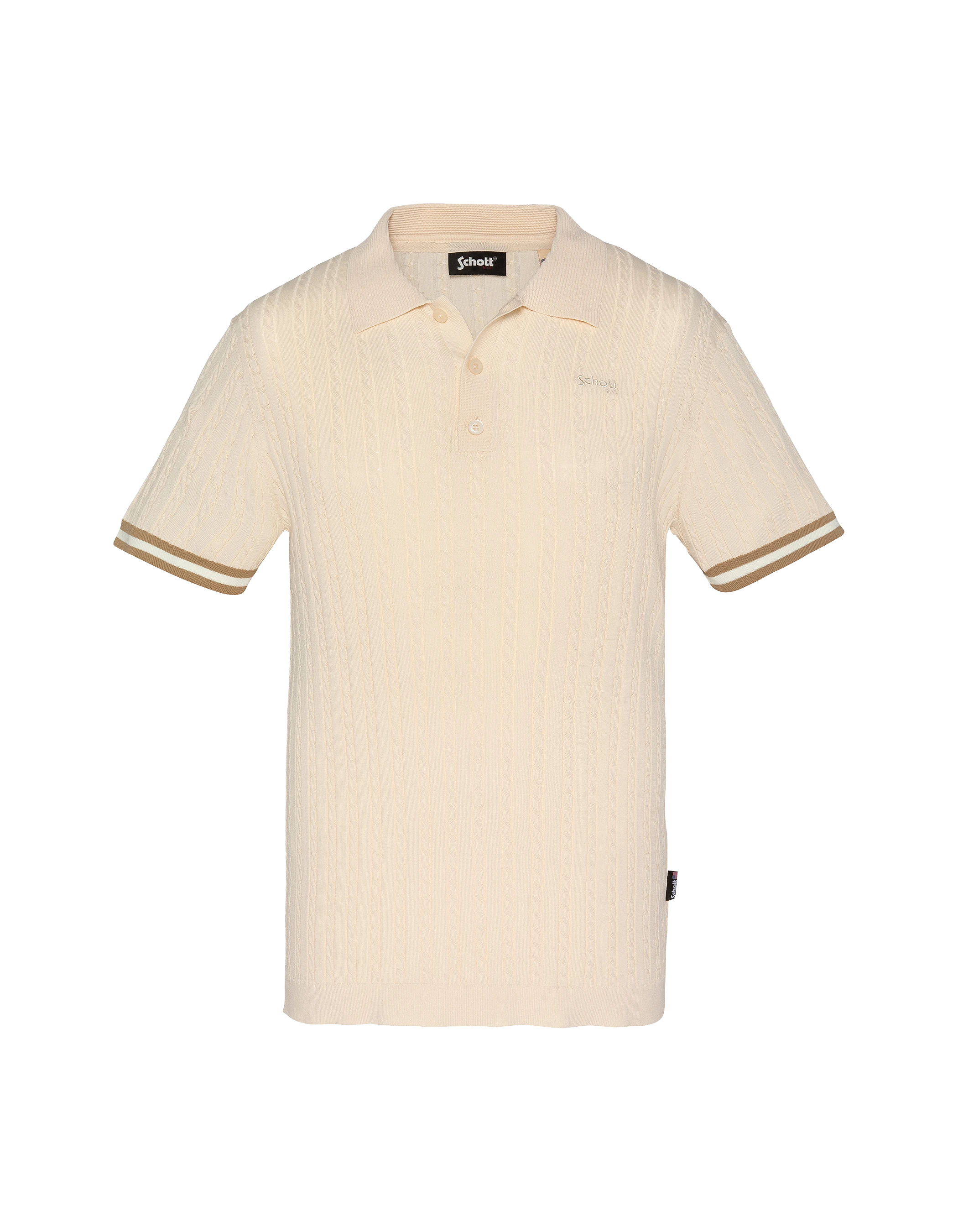 Weißes Retro-Poloshirt mit feinem Zopfmuster-2