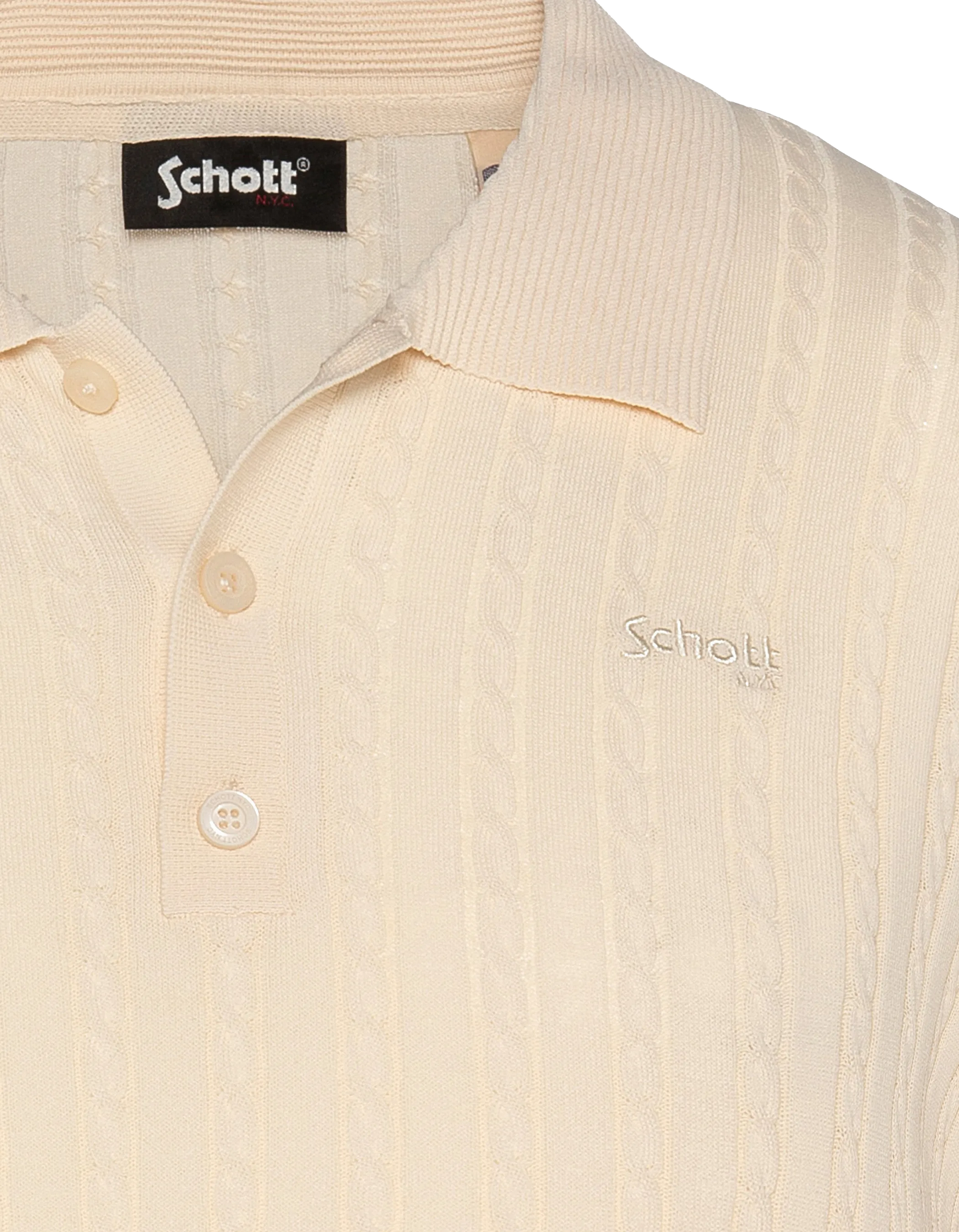 Weißes Retro-Poloshirt mit feinem Zopfmuster