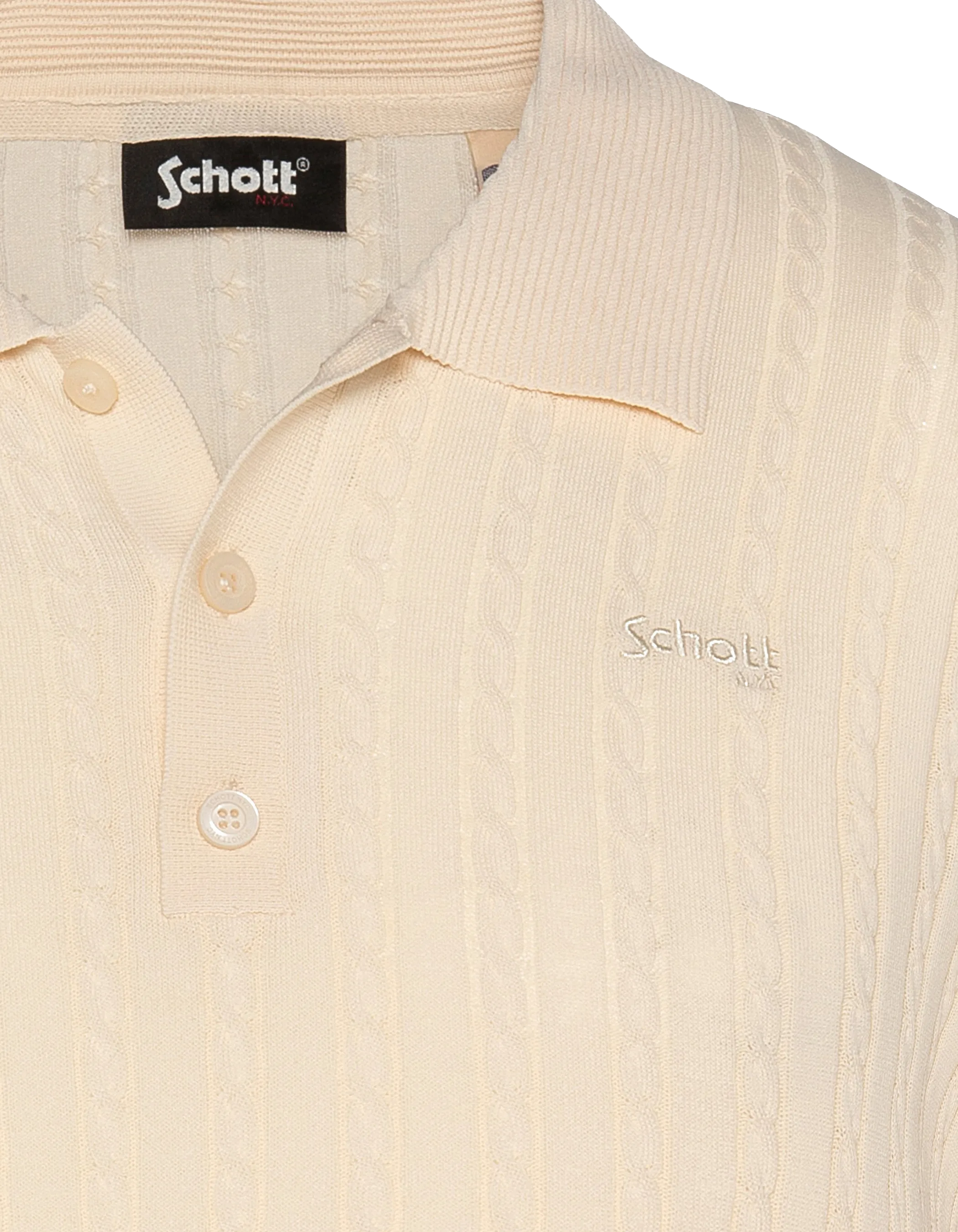 Weißes Retro-Poloshirt mit feinem Zopfmuster-6