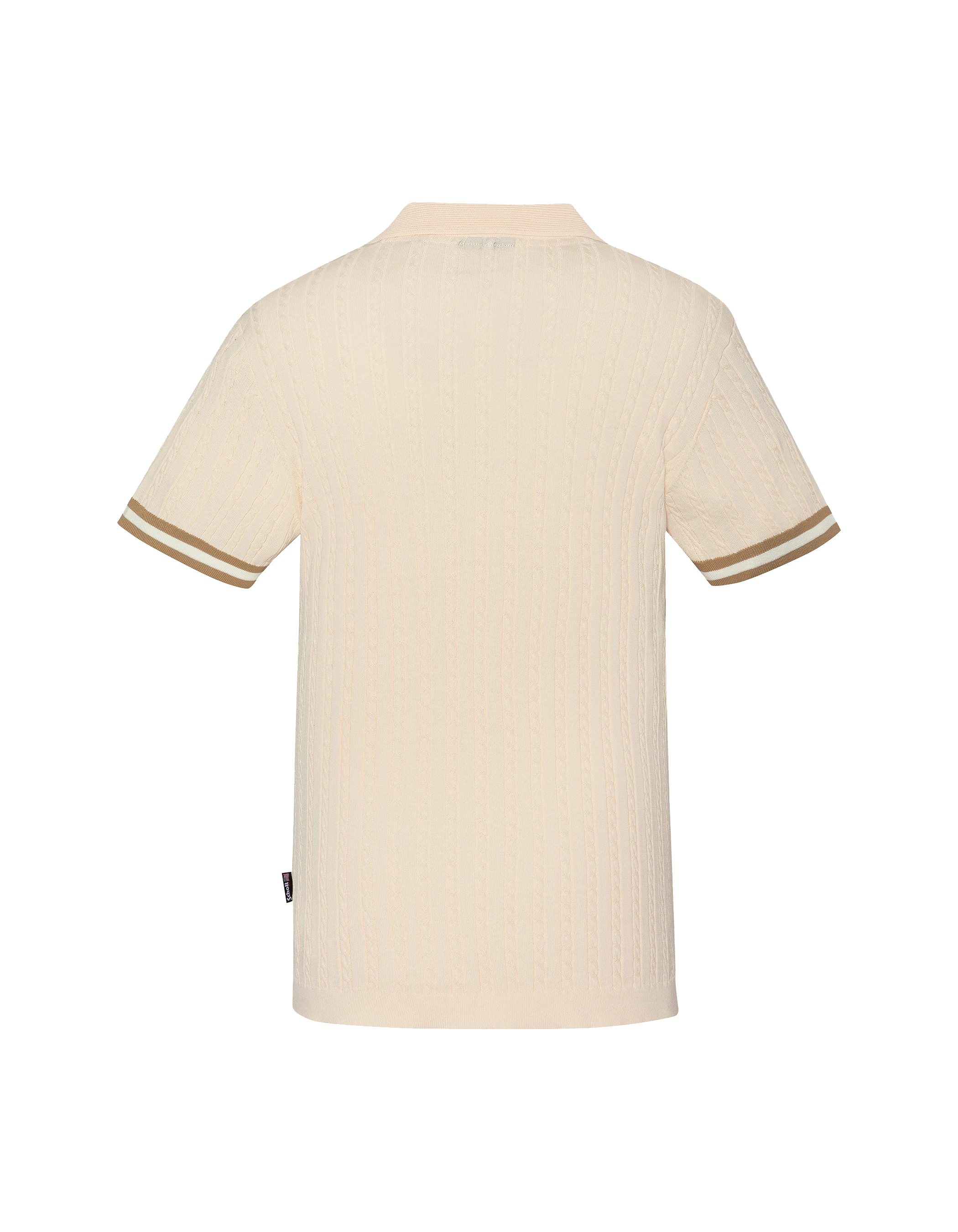 Weißes Retro-Poloshirt mit feinem Zopfmuster-7