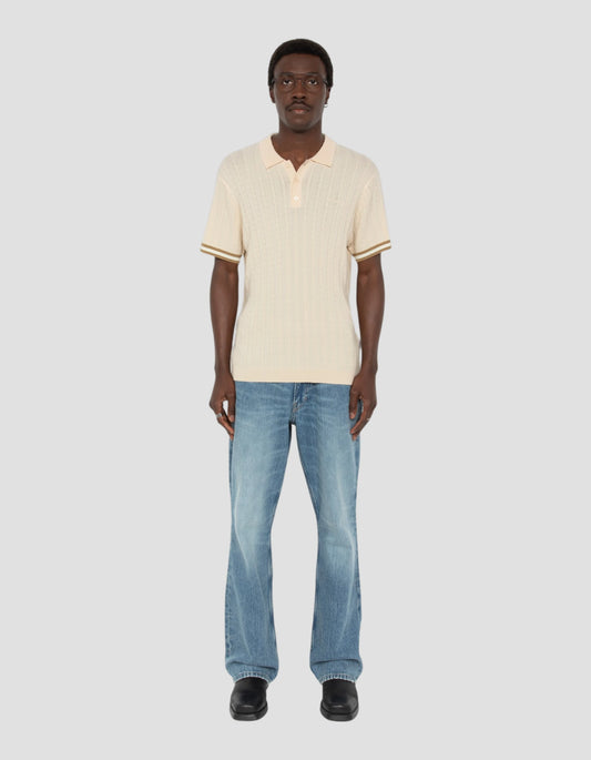 Polo rétro blanc maille fine torsadée
