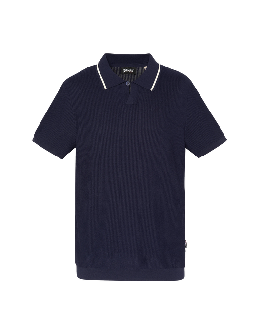 Polo rétro bleu marine maille filet