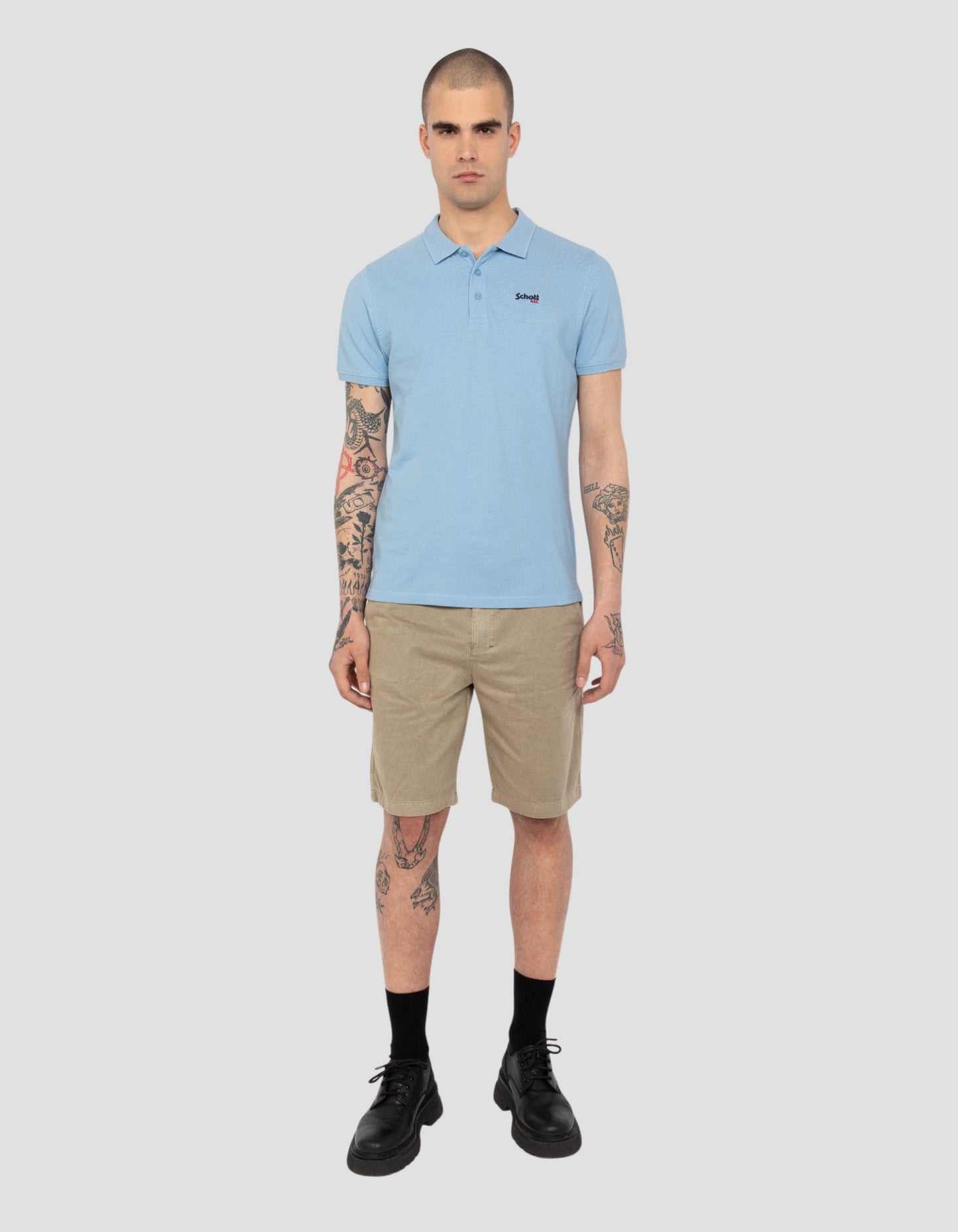 Basic pale blue pique polo shirt