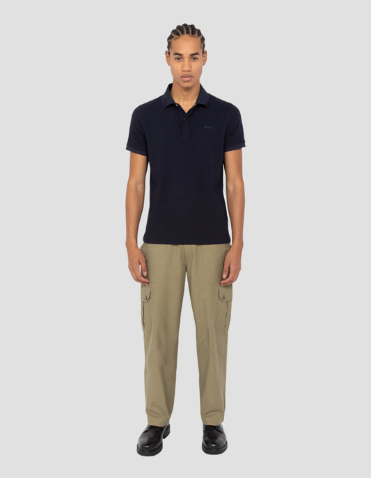 Navy waffle embossed-effect polo shirt
