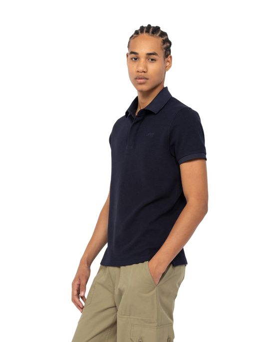 Navy waffle embossed-effect polo shirt