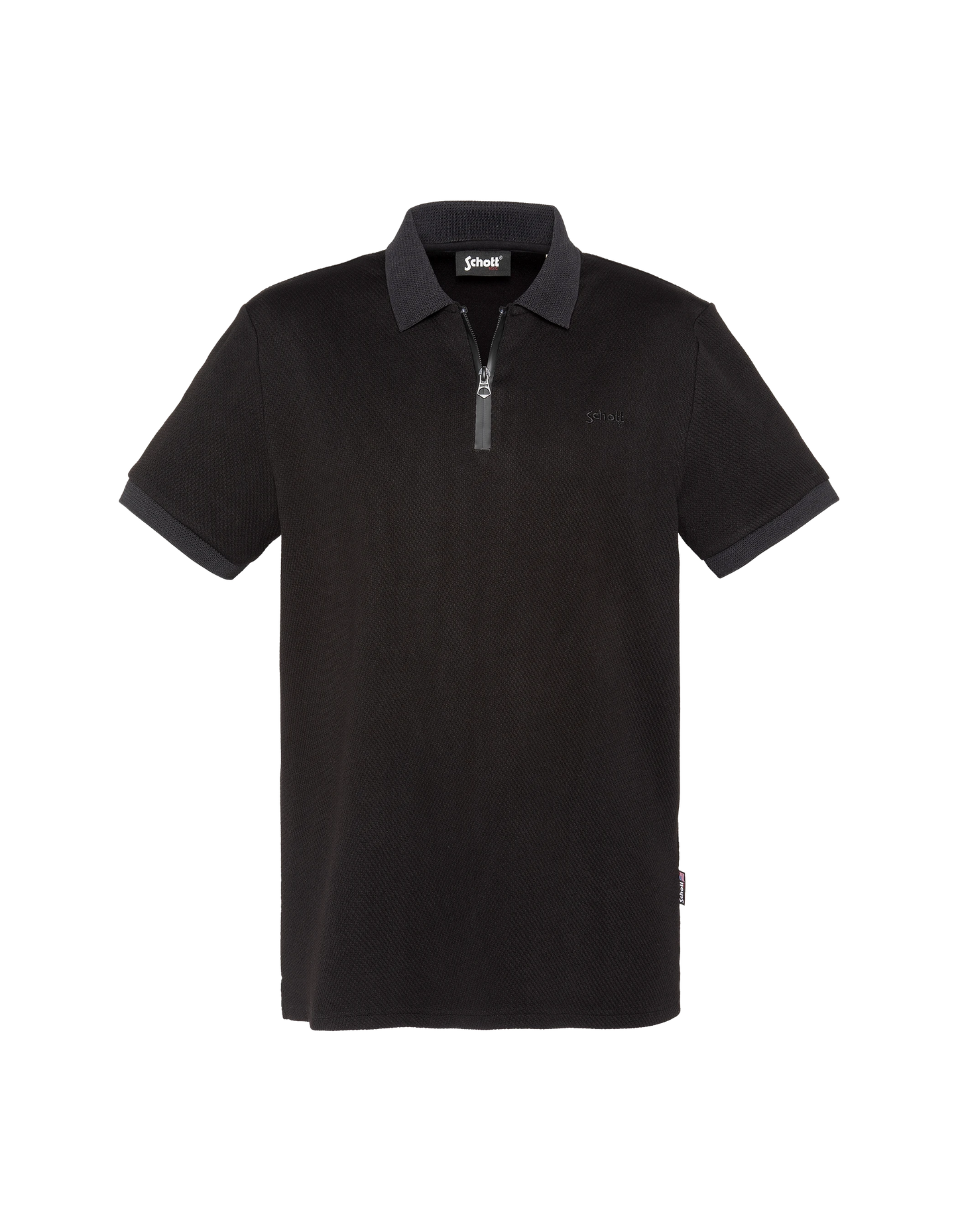 Black mesh polo shirt waffle knit