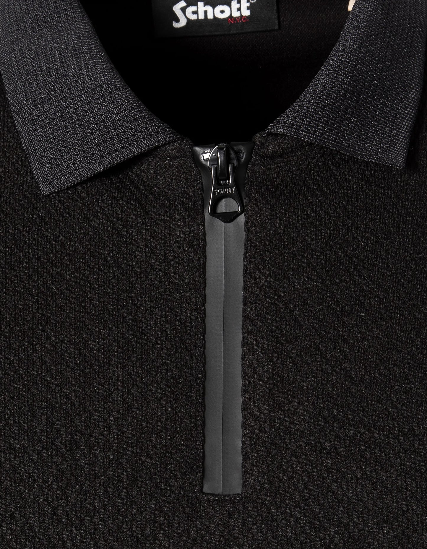 Black mesh polo shirt waffle knit
