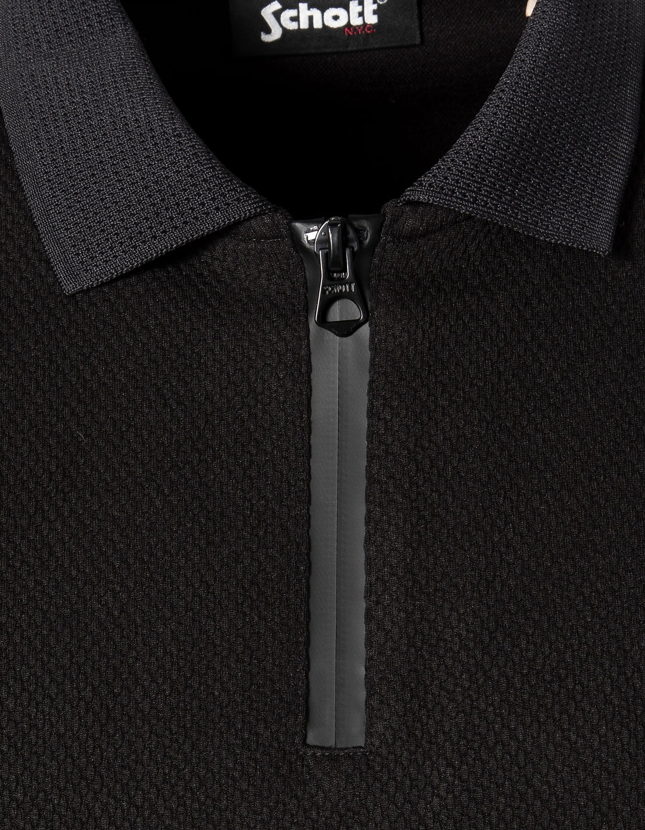 Black mesh polo shirt waffle knit-5