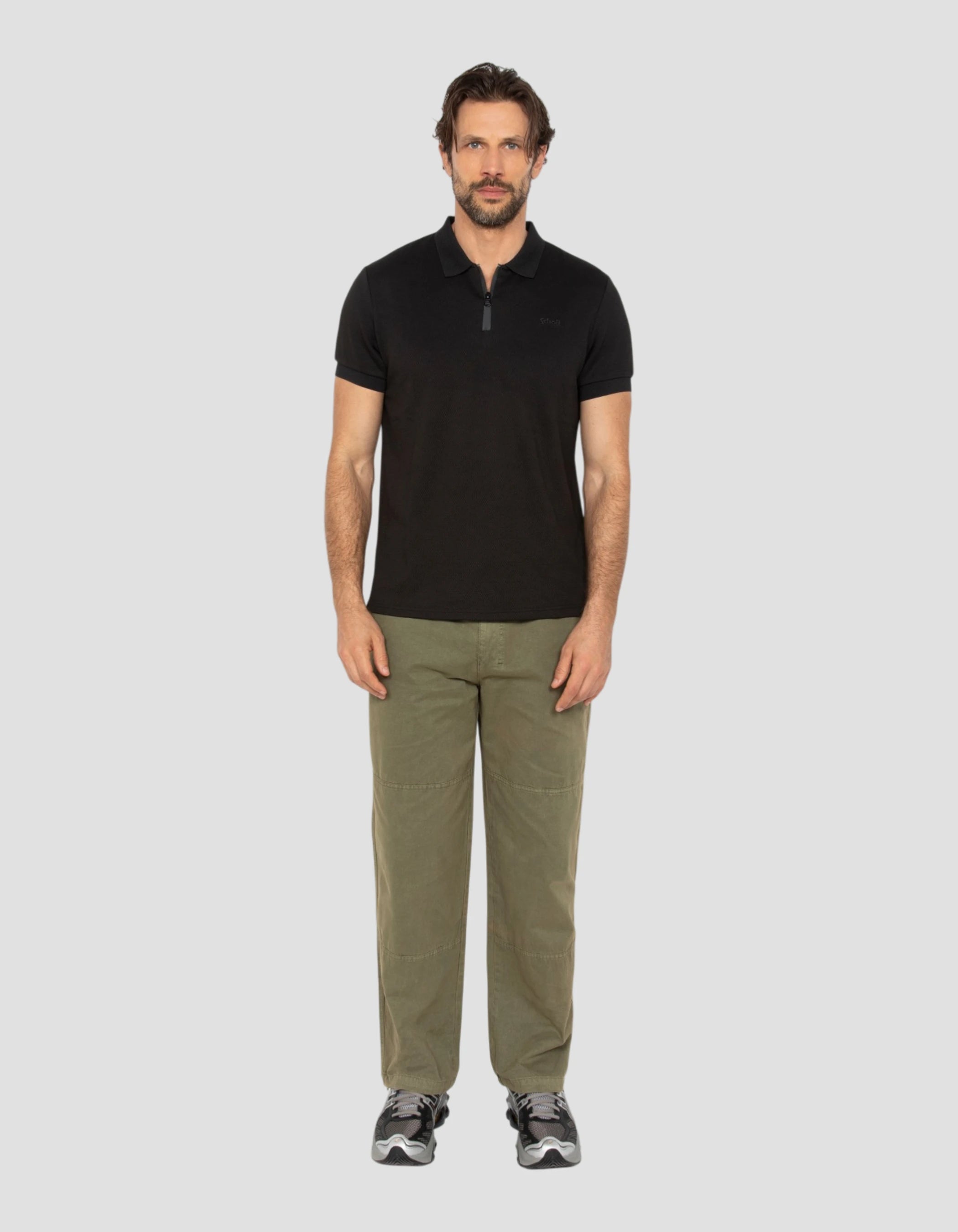 Black mesh polo shirt waffle knit-1