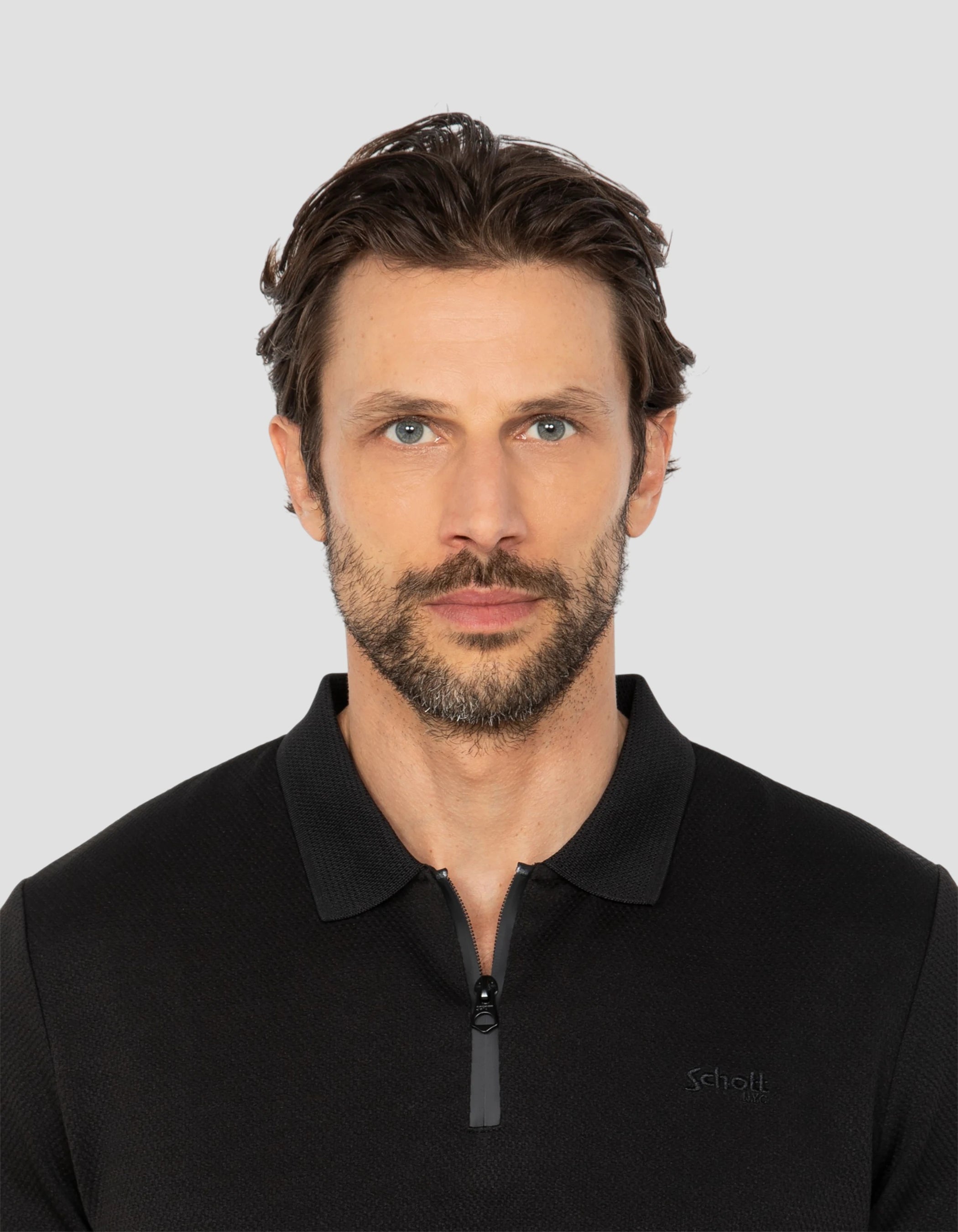 Black mesh polo shirt waffle knit-4