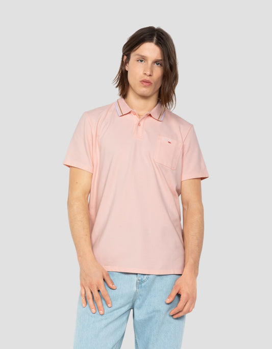 Polo rétro rose clair en coton piqué