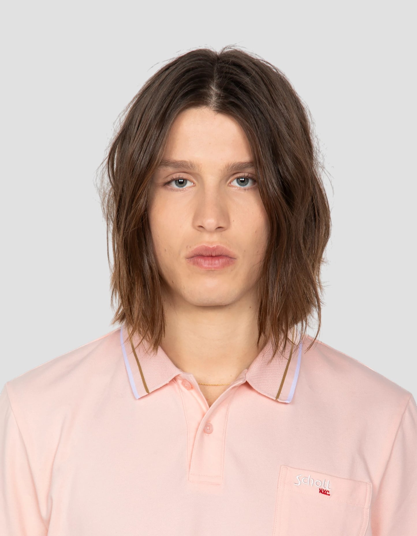 Polo retro de piqué de algodón rosa claro