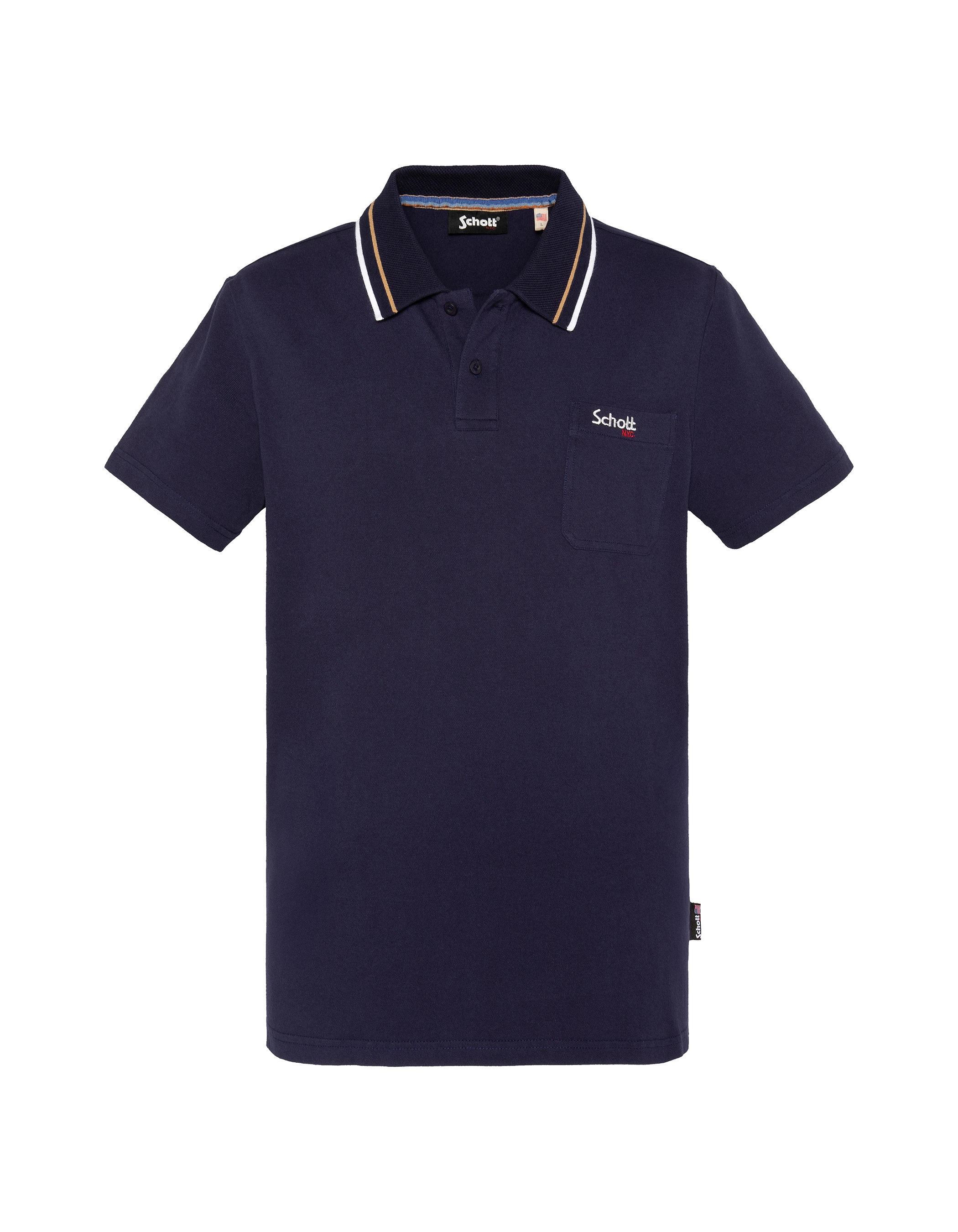 Retro-Poloshirt aus marineblauem Baumwoll-Piqué-1