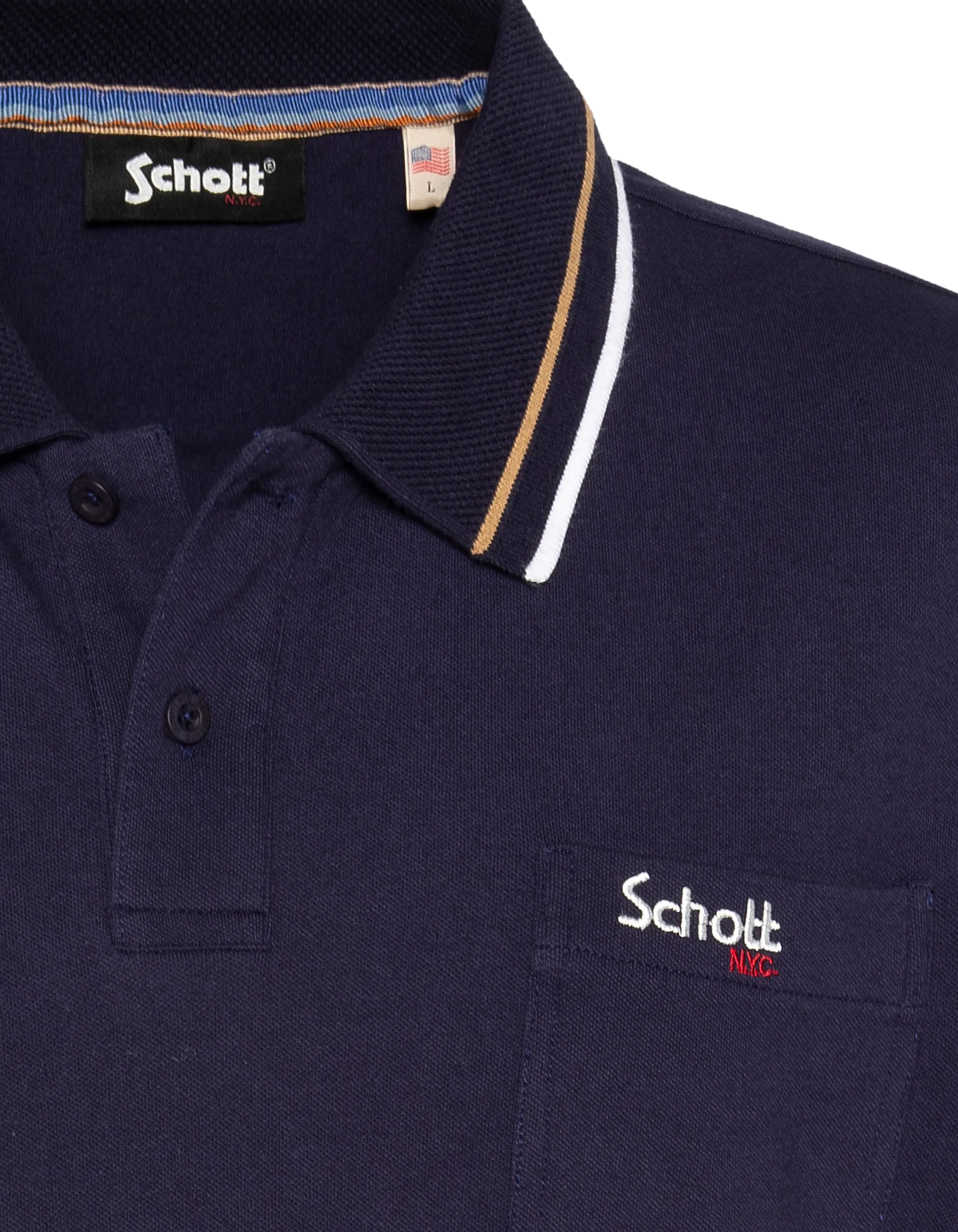 Retro-Poloshirt aus marineblauem Baumwoll-Piqué-3