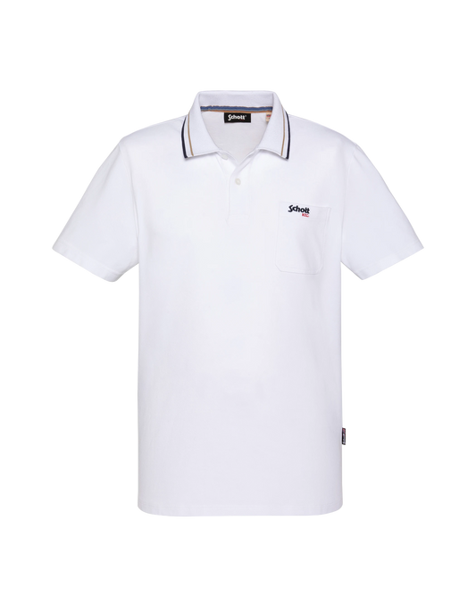 Polo rétro blanc en coton piqué