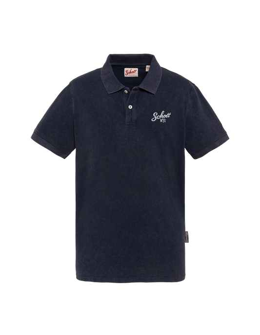 Polo blu scuro con logo retrò