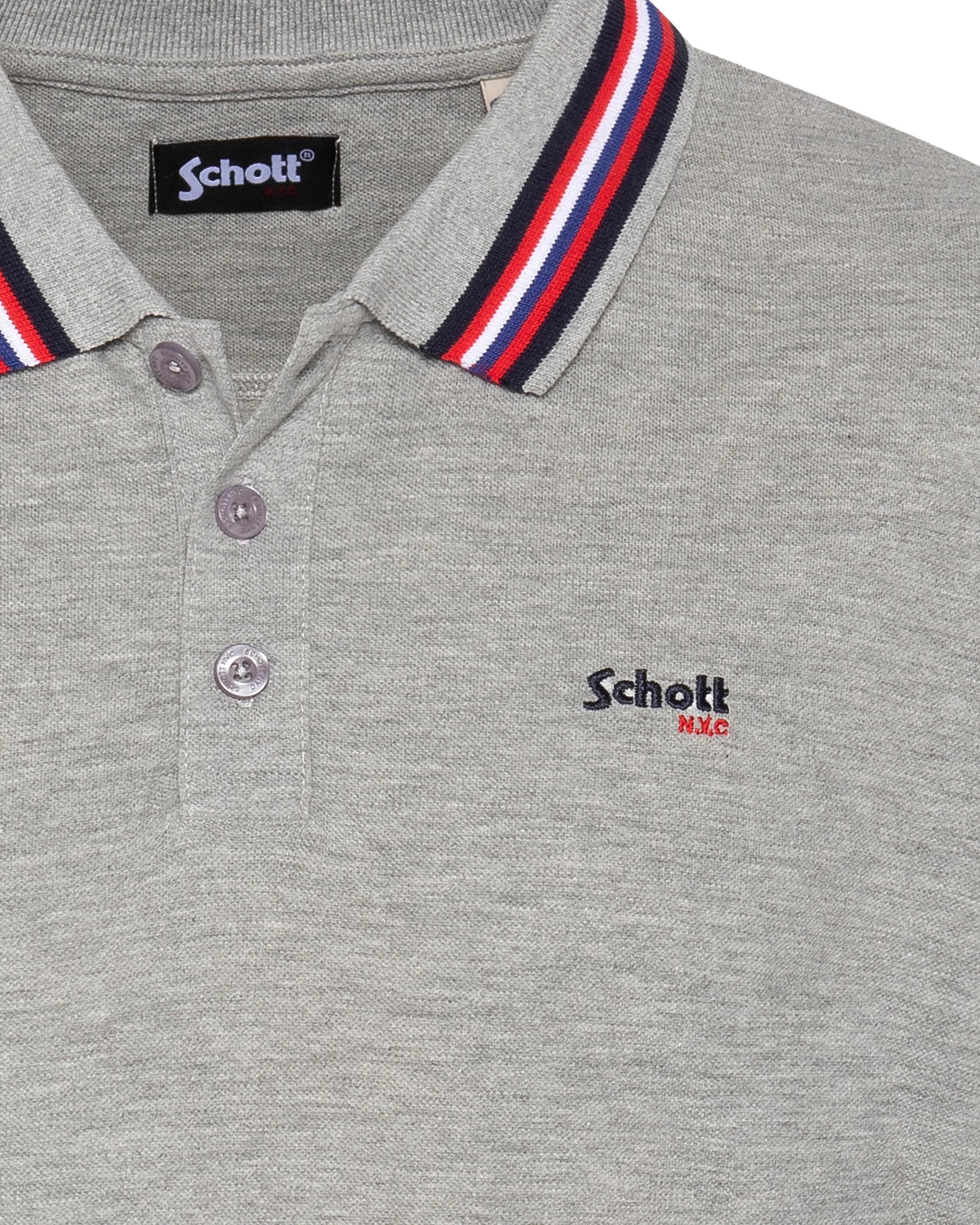 Polo gris chiné avec liserés tricolores-3