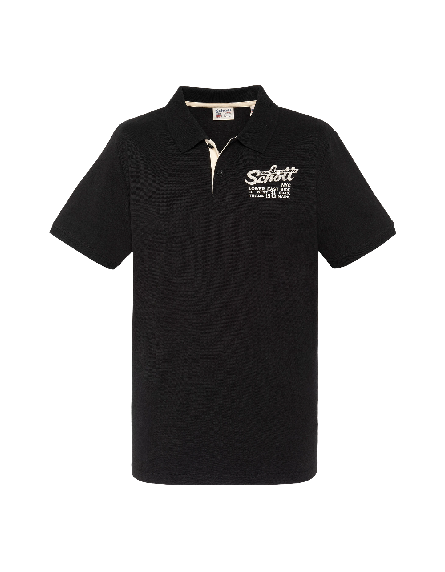 Polo noir avec logo brodé et patte contrastée