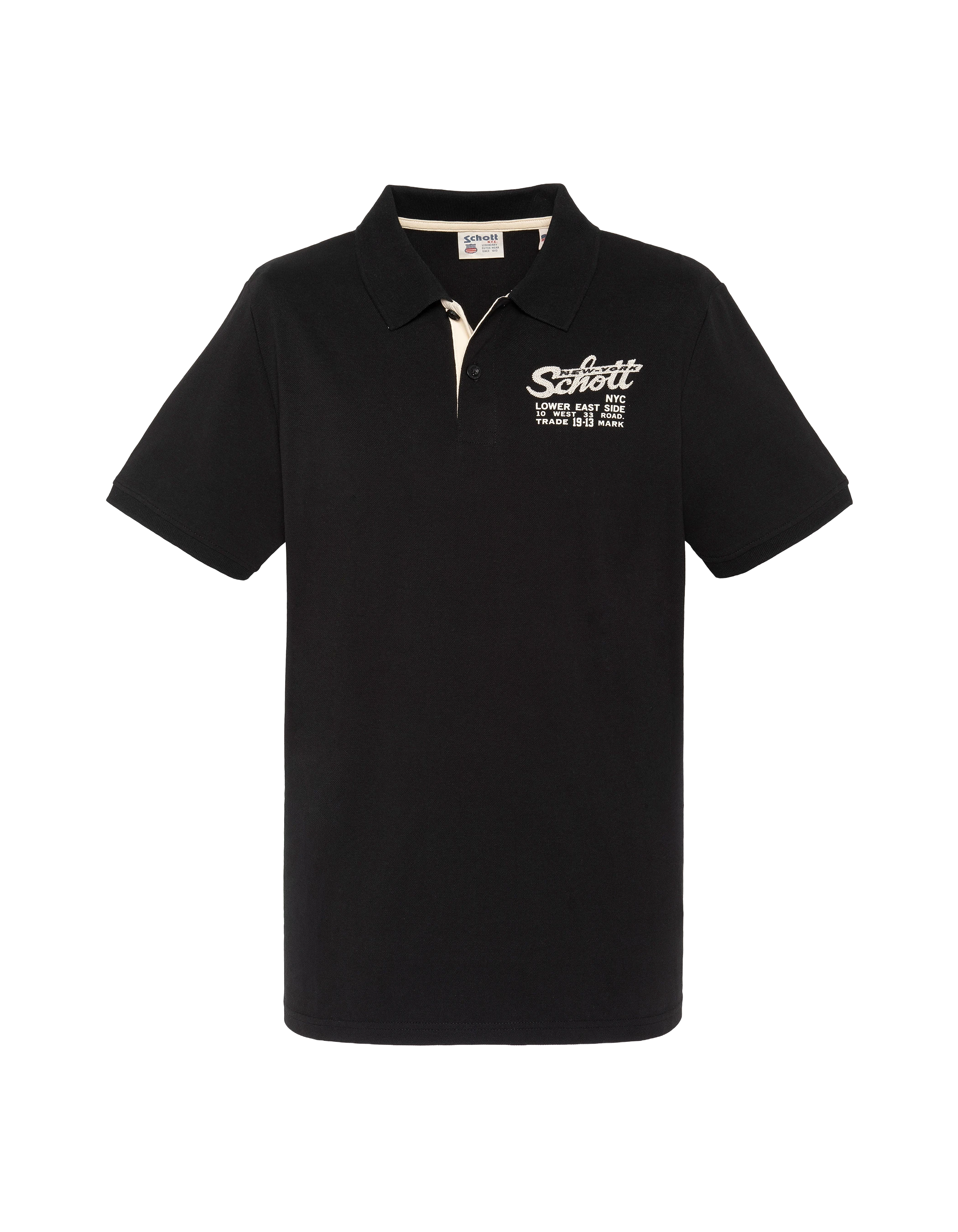 Polo noir avec logo brodé et patte contrastée-1