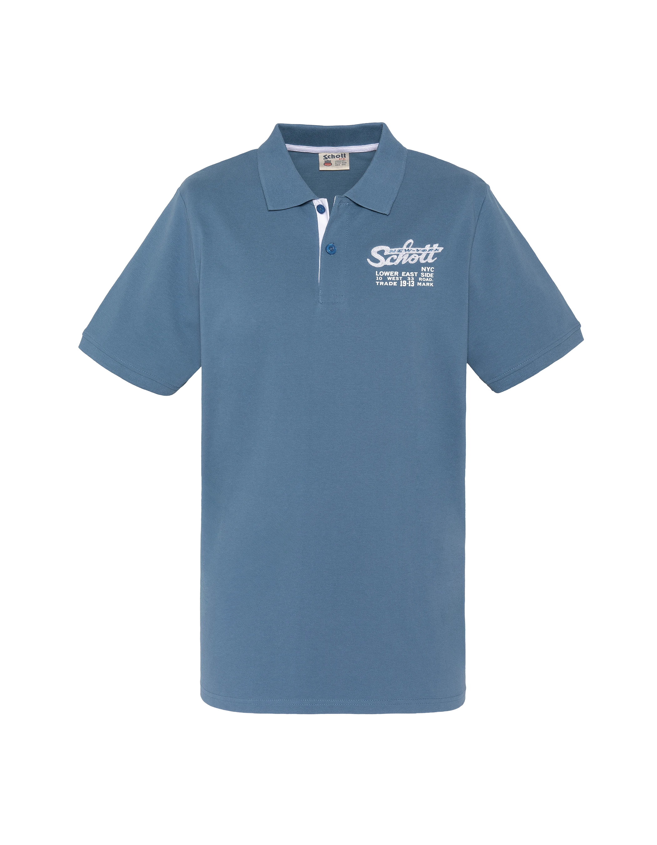 Jeansblaues Poloshirt mit gesticktem Logo und kontrastierendem Etikett-1